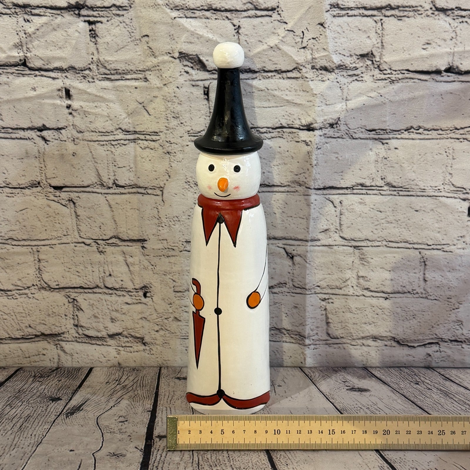 35cm x 8cm Black Pointy Hat Snowman Handcrafted Wood Xmas Christmas Ornament6