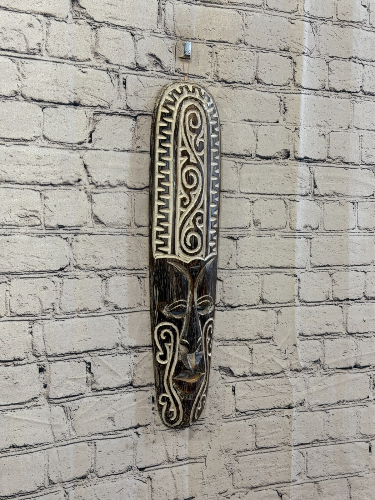 50cm Swirl Brown Thin Painted Mask Carved Wooden Ethnic Tribal Tiki Wall Art0