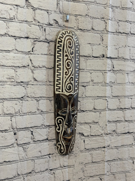 50cm Swirl Brown Thin Painted Mask Carved Wooden Ethnic Tribal Tiki Wall Art0