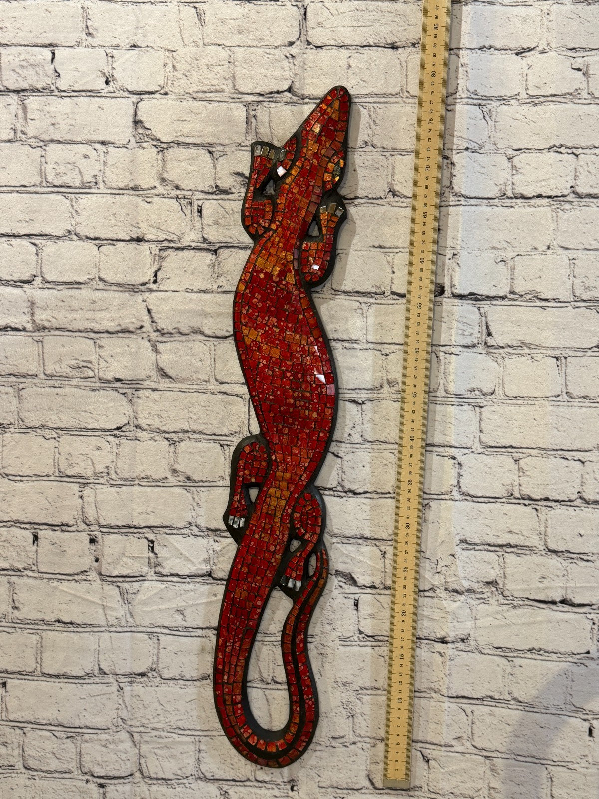 80cm Gecko Red Mosaic Wall Hanging Wooden Ornaments Wood Carving4