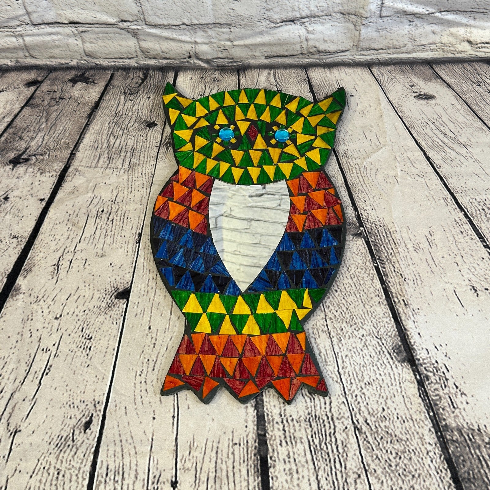 Rainbow Owl With Mirror Mosaic Tile Wall Mirror 35cm x 20cm Handmade New3