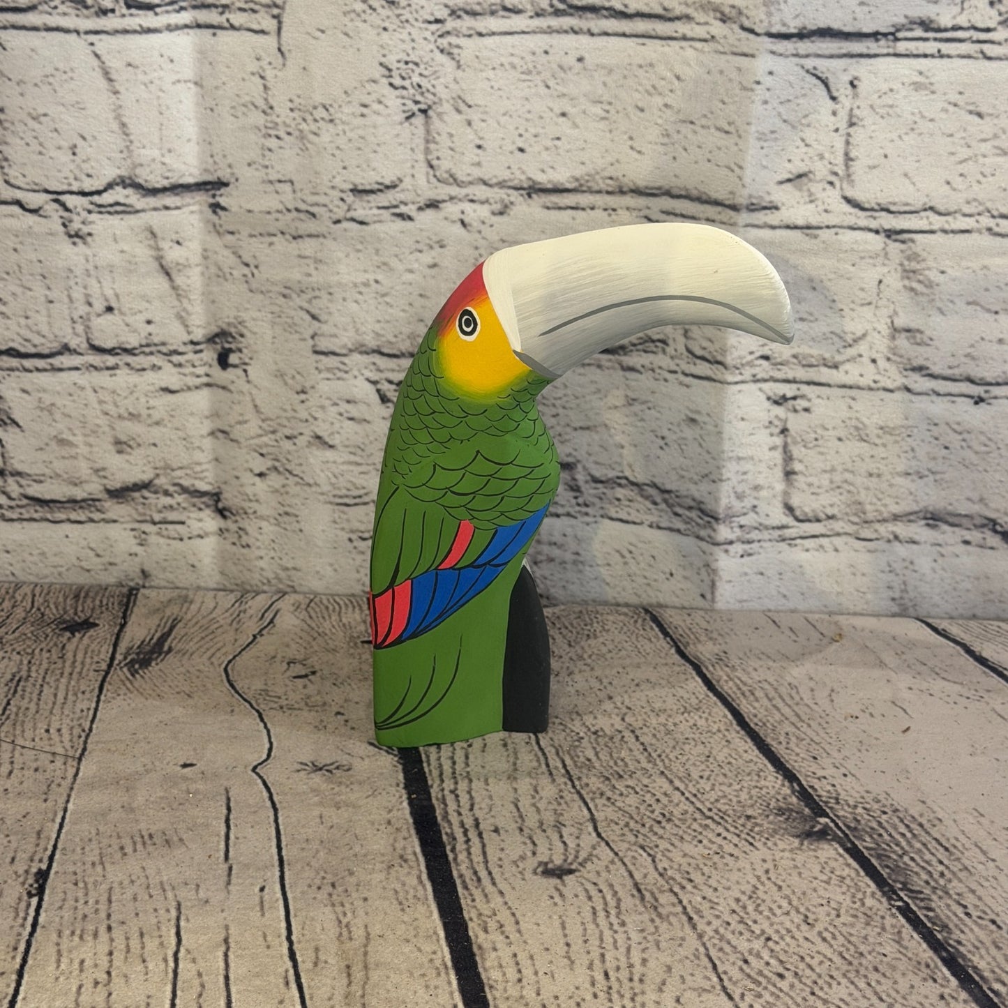15cm Bright Green Toucan Bird Ornament Statue Fair Trade Hand Made Carved Wood0