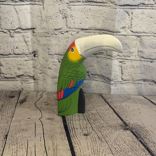 15cm Bright Green Toucan Bird Ornament Statue Fair Trade Hand Made Carved Wood0