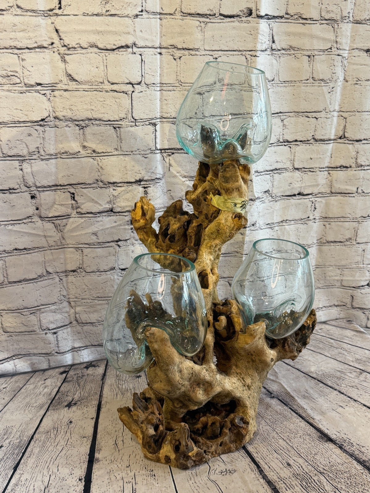 65cm Tall Triple Colour Melted Glass Wood Decorative Vase Glass Sculpture0