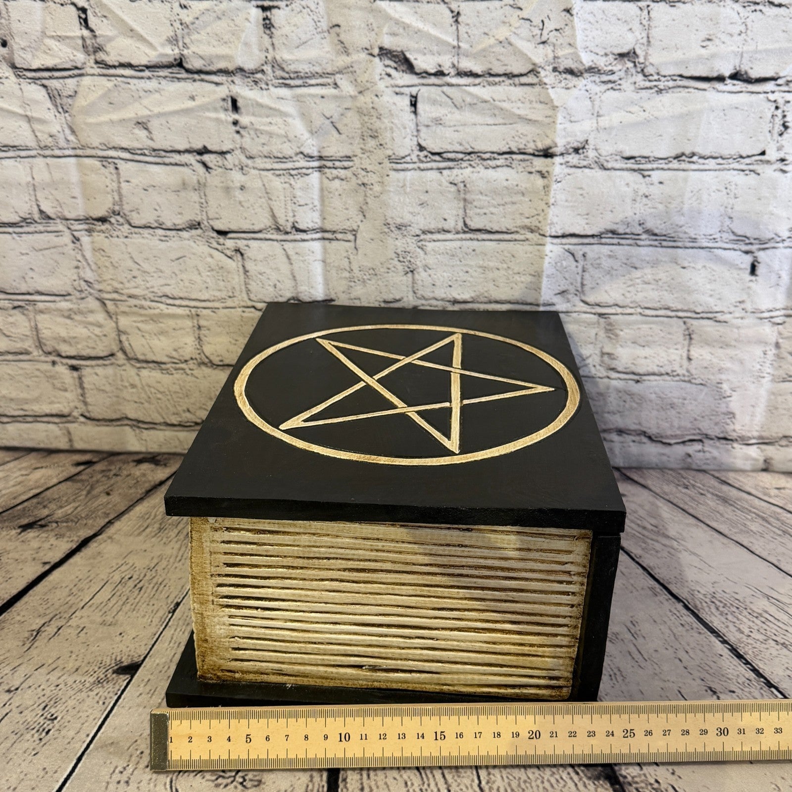 30cm x 24cm x 15cm Book Wood Gothic Pentagram Skull Coffin Jewellery Trinket Box10