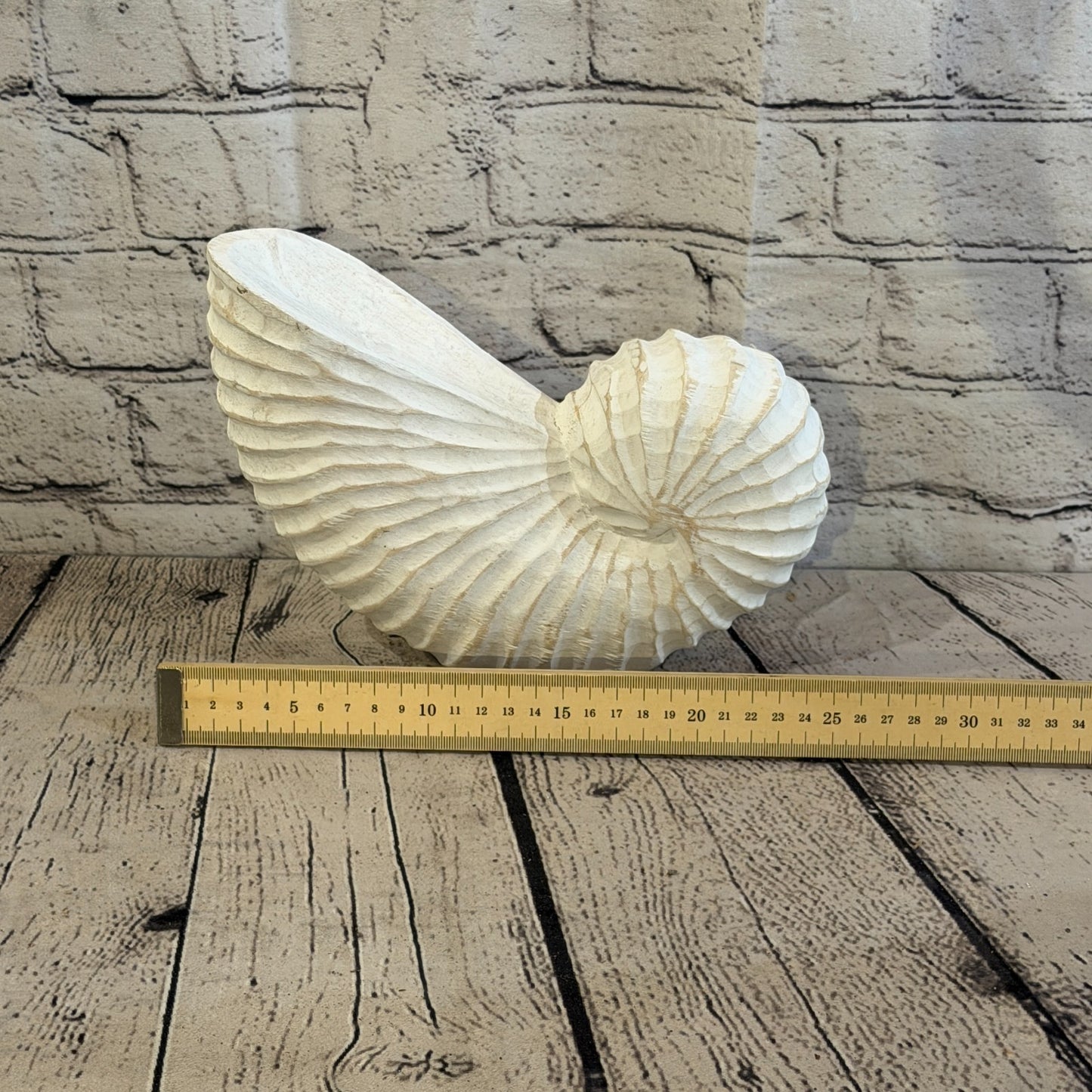 25cm White Shabby Pastel Nautilus Shell Ornament Decor Carved Light Wood Figure6