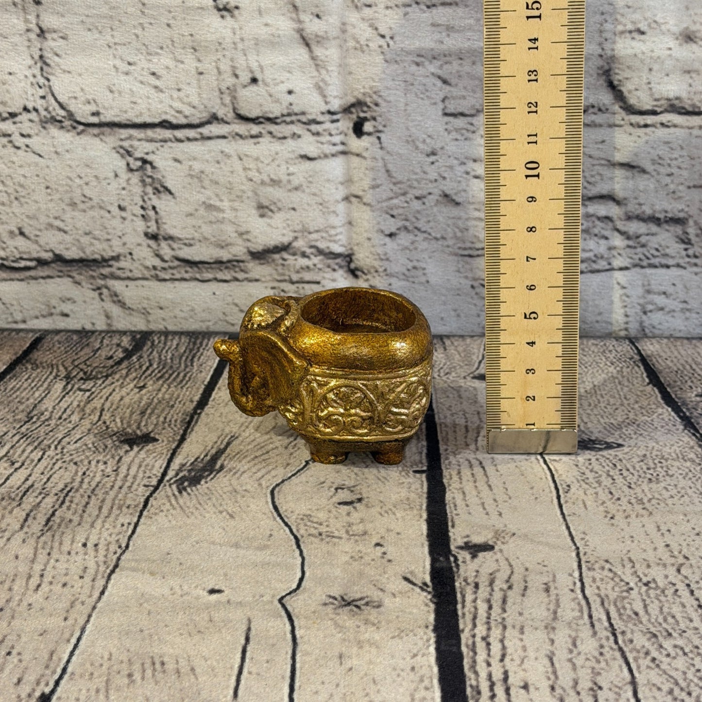Bronze & Bronze 8cm x 5cm Elephant Tea Light Holder Statue Resin Hindu5