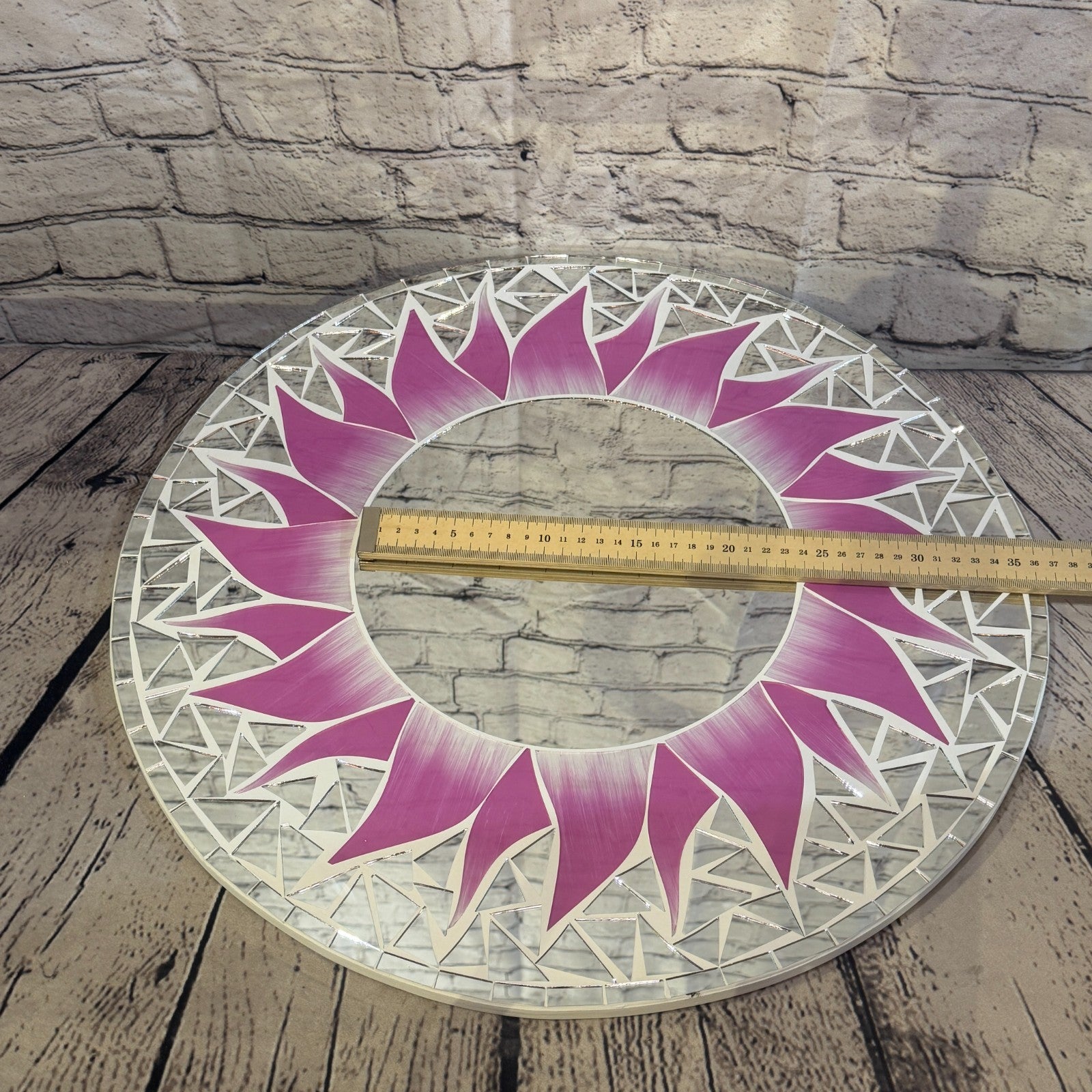 Pink Sun Flame Mosaic Tile Wall Mirror 50cm x 50cm 20 Inches Handmade5