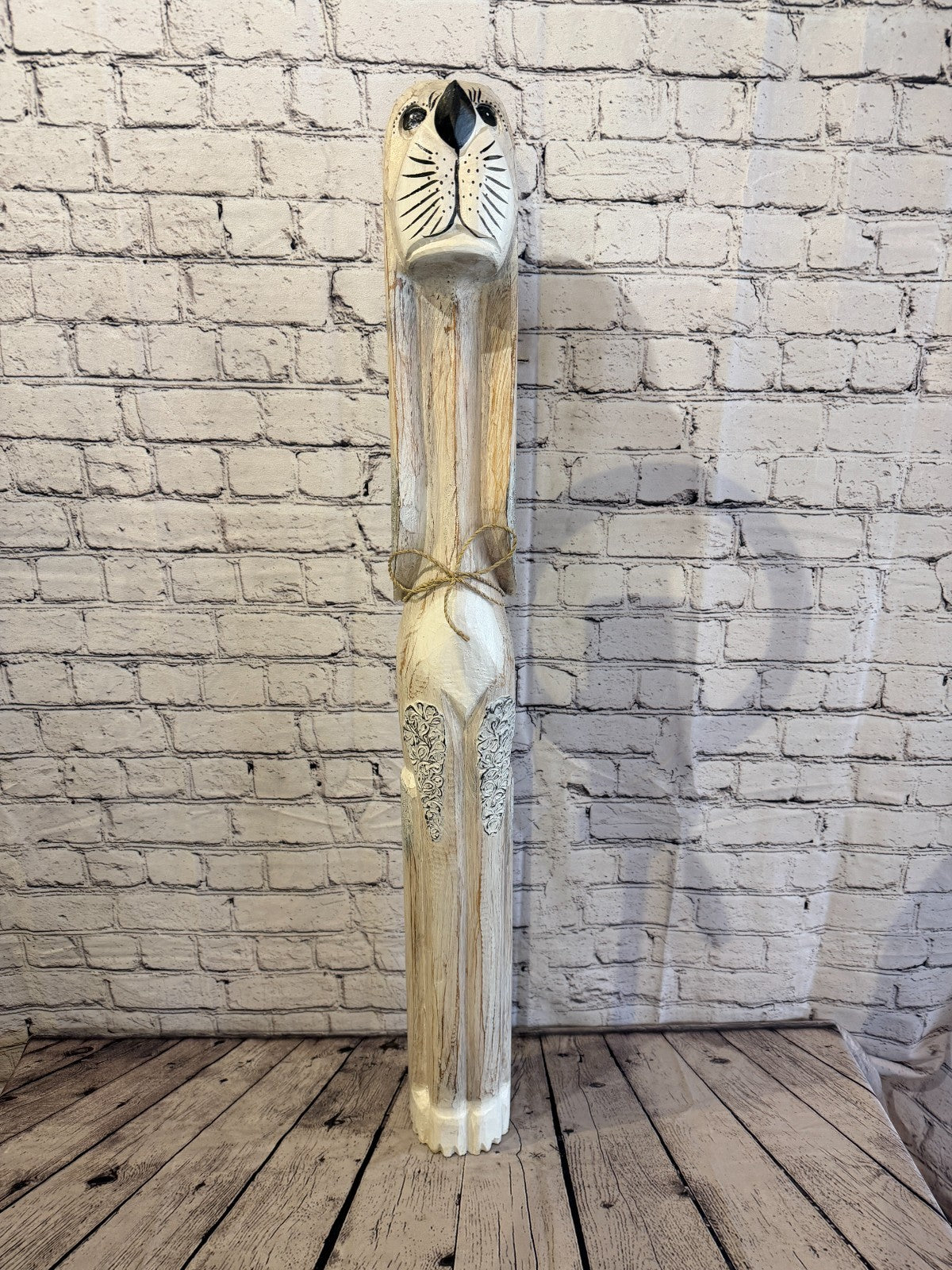 100cm White Wooden Shabby Dog Statue Ornament Fair Trade Handcarved1
