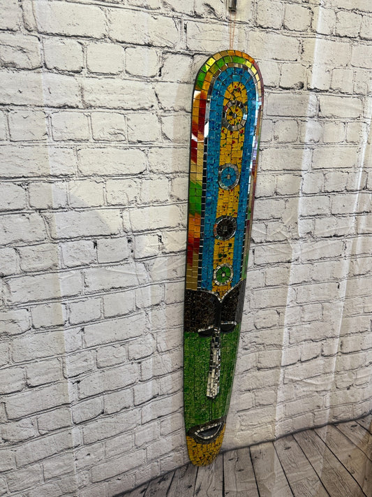 100cm Mosaic Mirror Mask Carved Painted Ethnic Tribal Wall Art Handmade Design 50