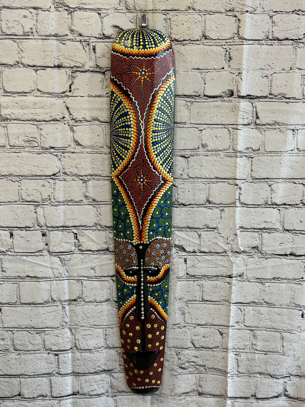 80cm Mask Carved Wooden Dot Painted Ethnic Tribal Tiki Wall Art Handmade No 22
