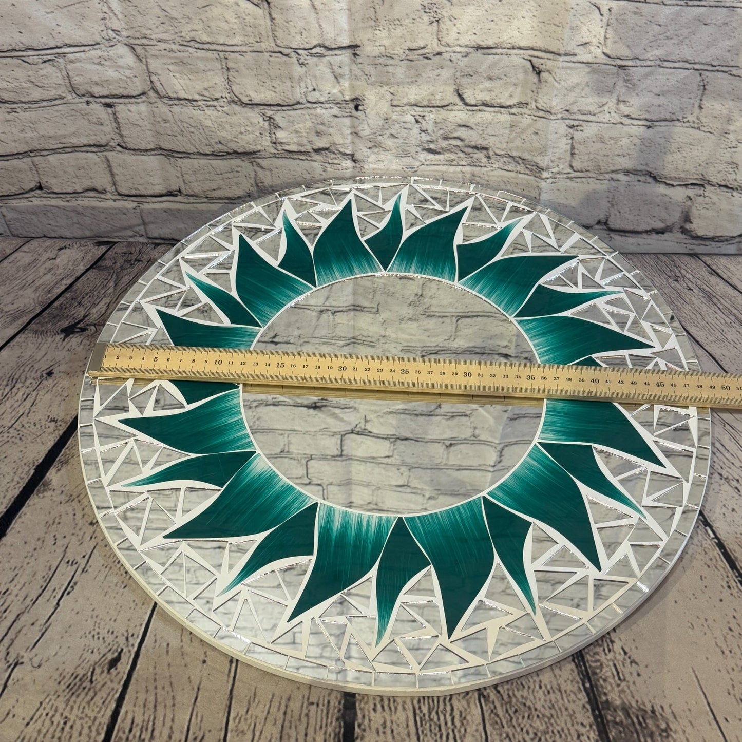 Green Sun Flame Mosaic Tile Wall Mirror 50cm x 50cm 20 Inches Handmade3