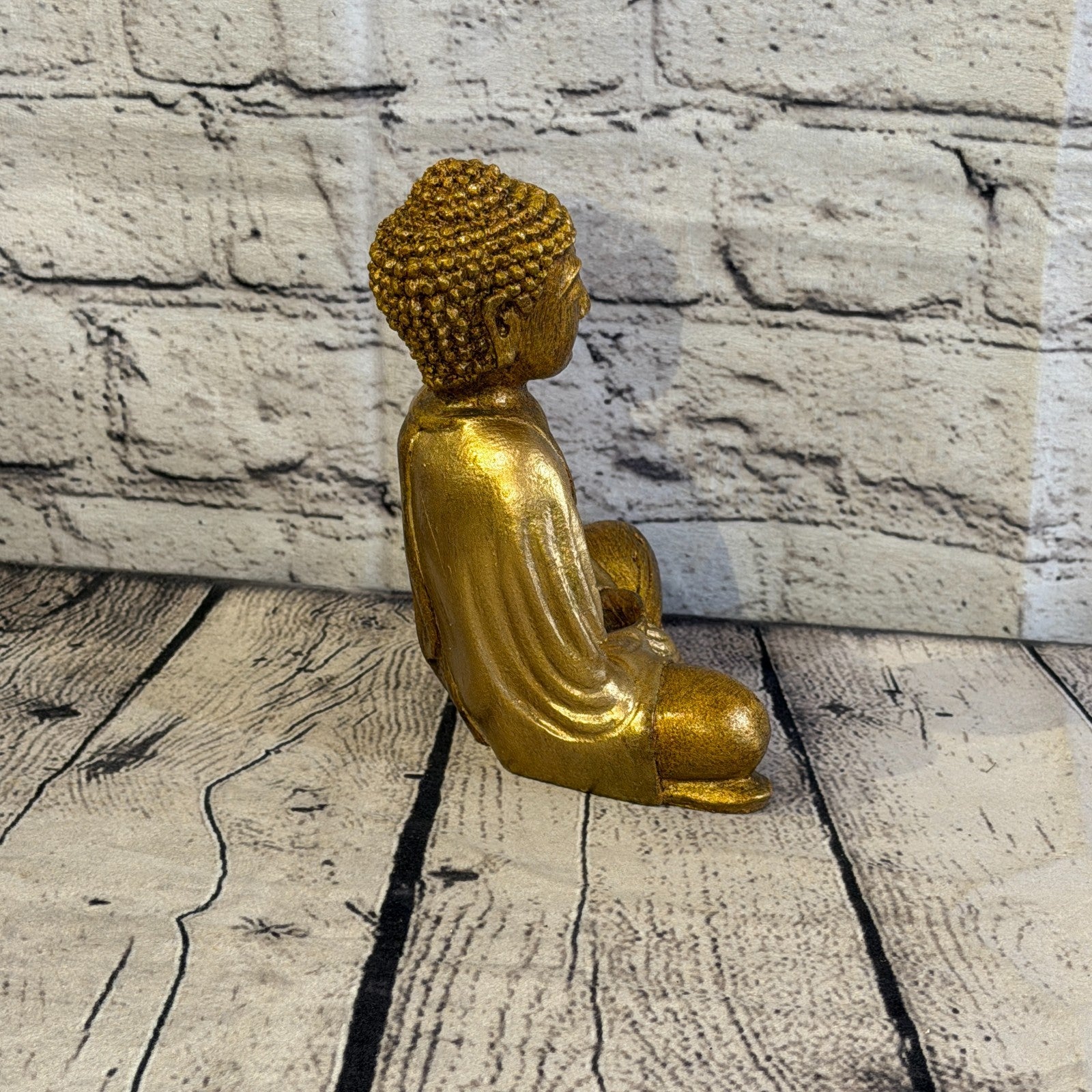 Bronze & Bronze 15cm x 12cm Small Thai Buddha Sitting Statue Resin Hindu3