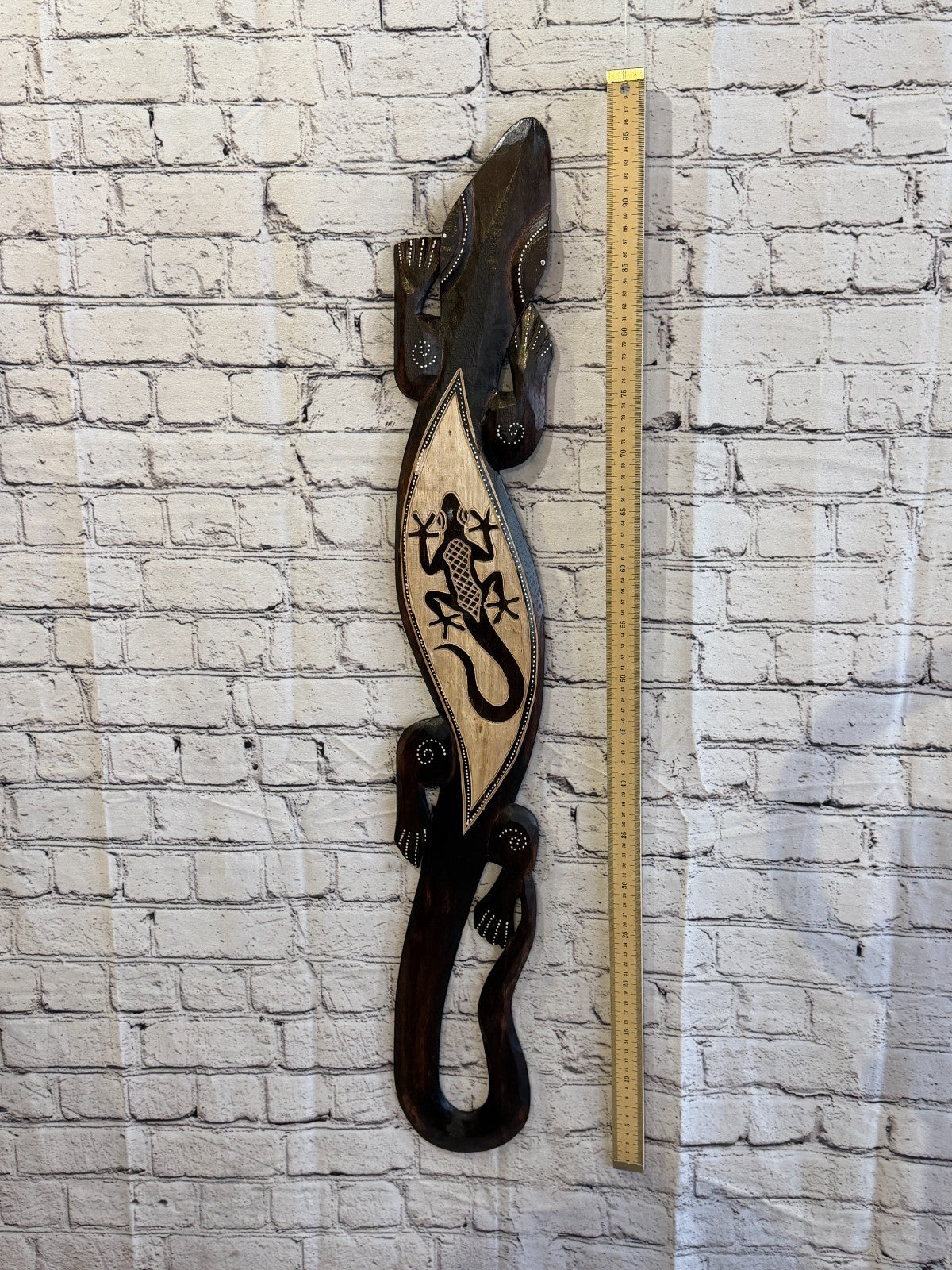 100cm Gecko Gecko Carved Wooden Brown Work Painted Ethnic Tribal Tiki Art4