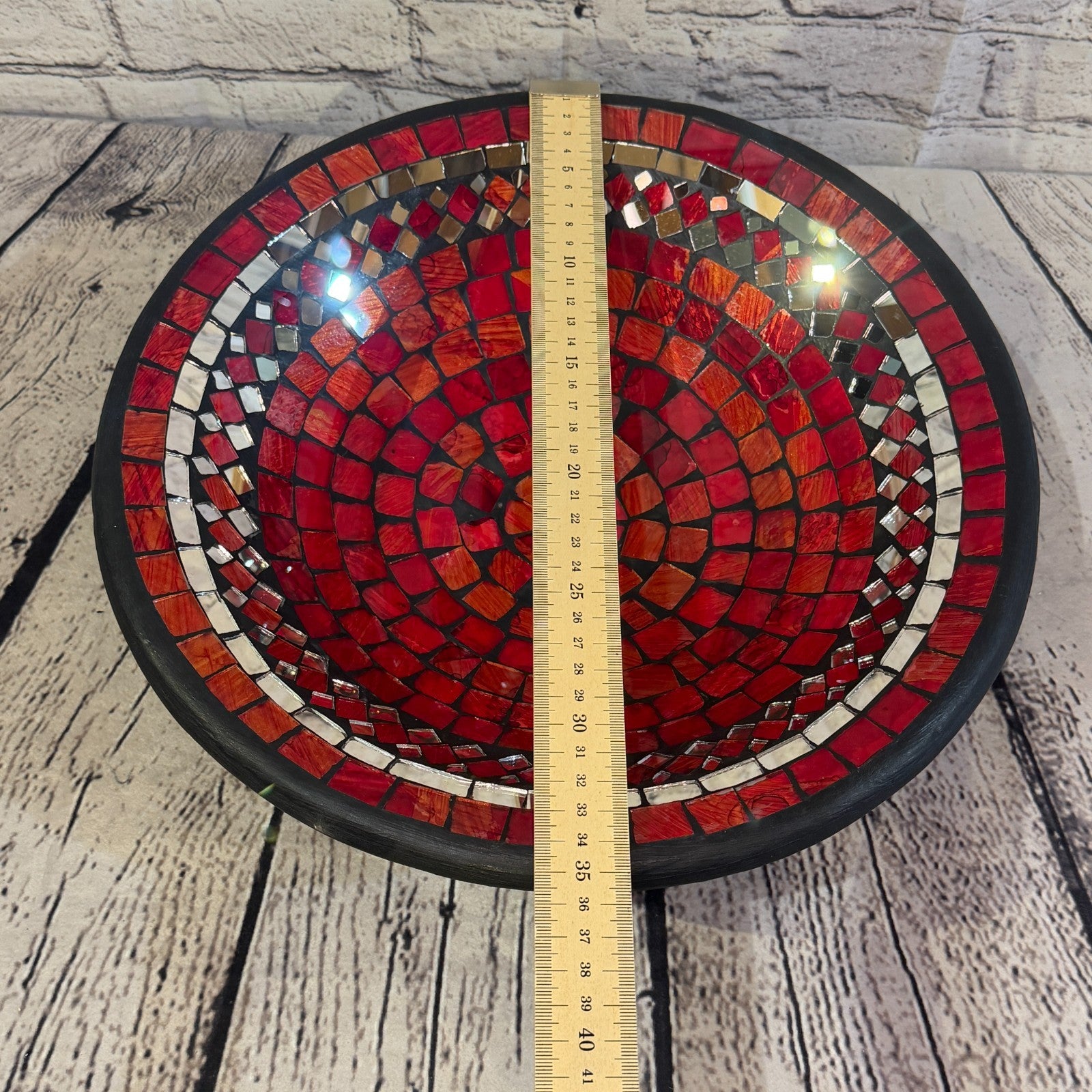 35cm Red Round Mirror Mosaic Handmade Ceramic Glass Tile Bowl Fruit2