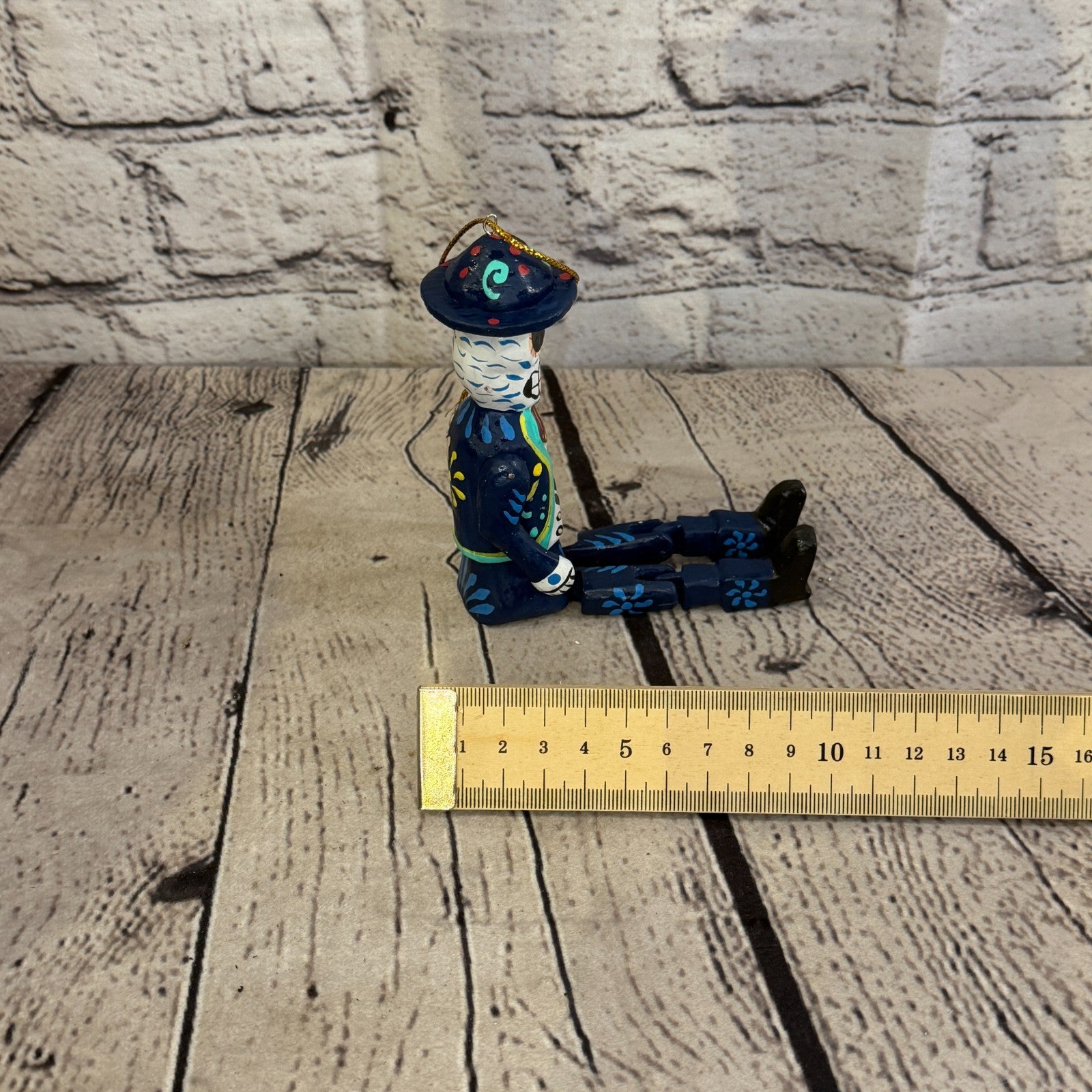 10cm Navy Day Of The Dead Man Sitting Animal, Wooden Shelf Ornament Fairtrade7