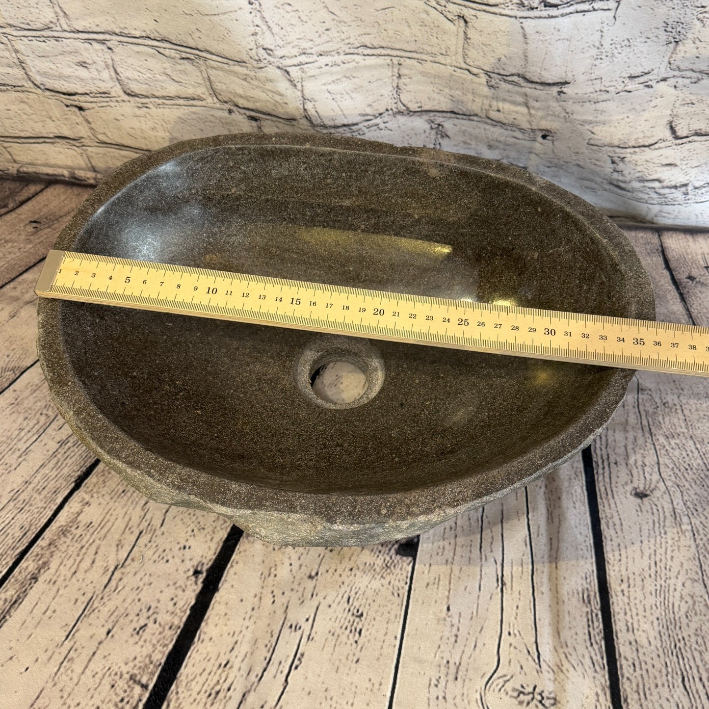 36cm x 26cm Wash Basin Bathroom Counter Top Washing River Stone Bowl Sink No 77