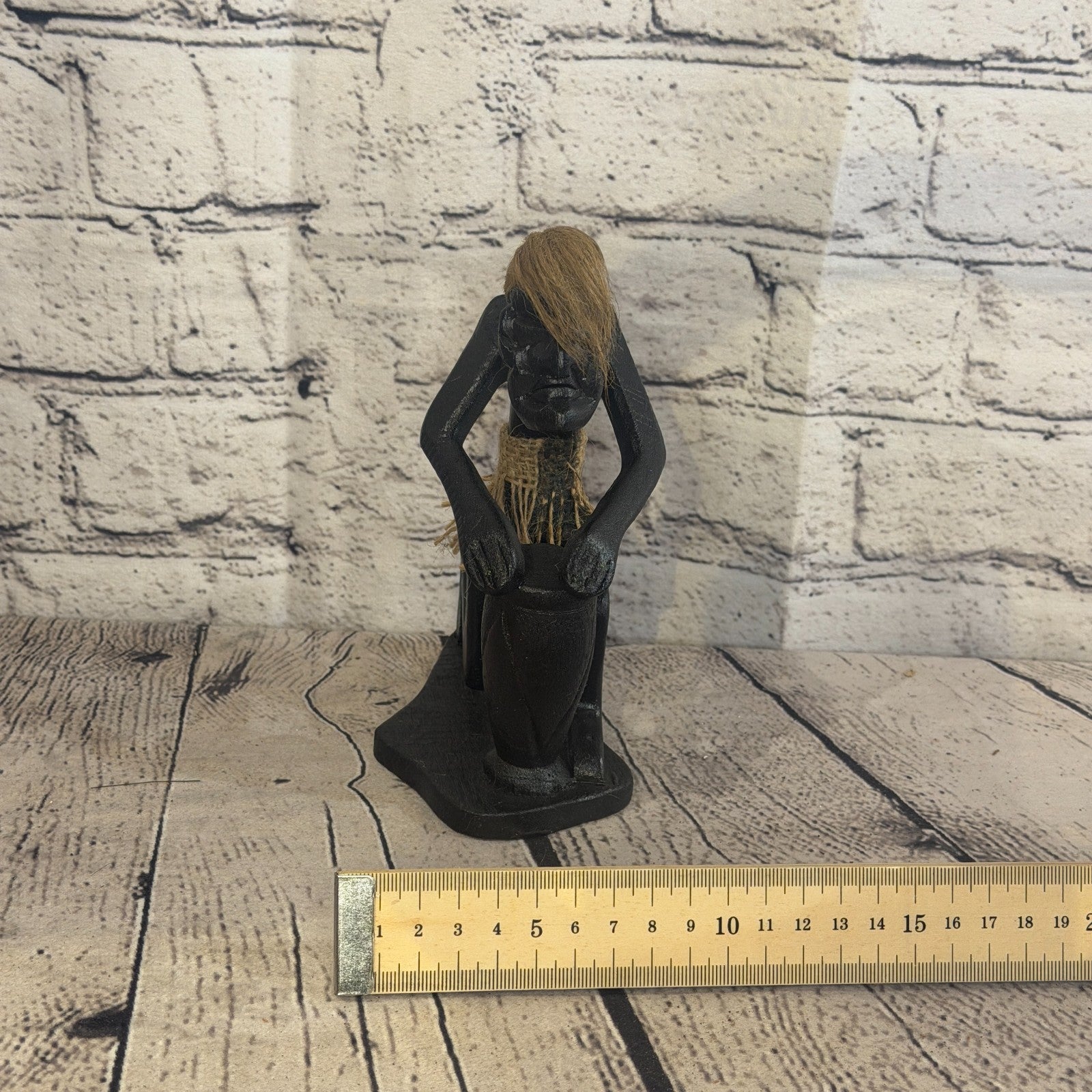 15cm Kneeling Drummer African Tribal Warrior Man Figure Statue Wood Hand Carved7