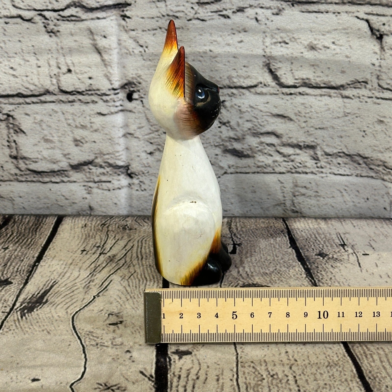 15cm x 6cm Grey Sitting Bobble Style Painted Wooden Hand Carved Cat Wooden8