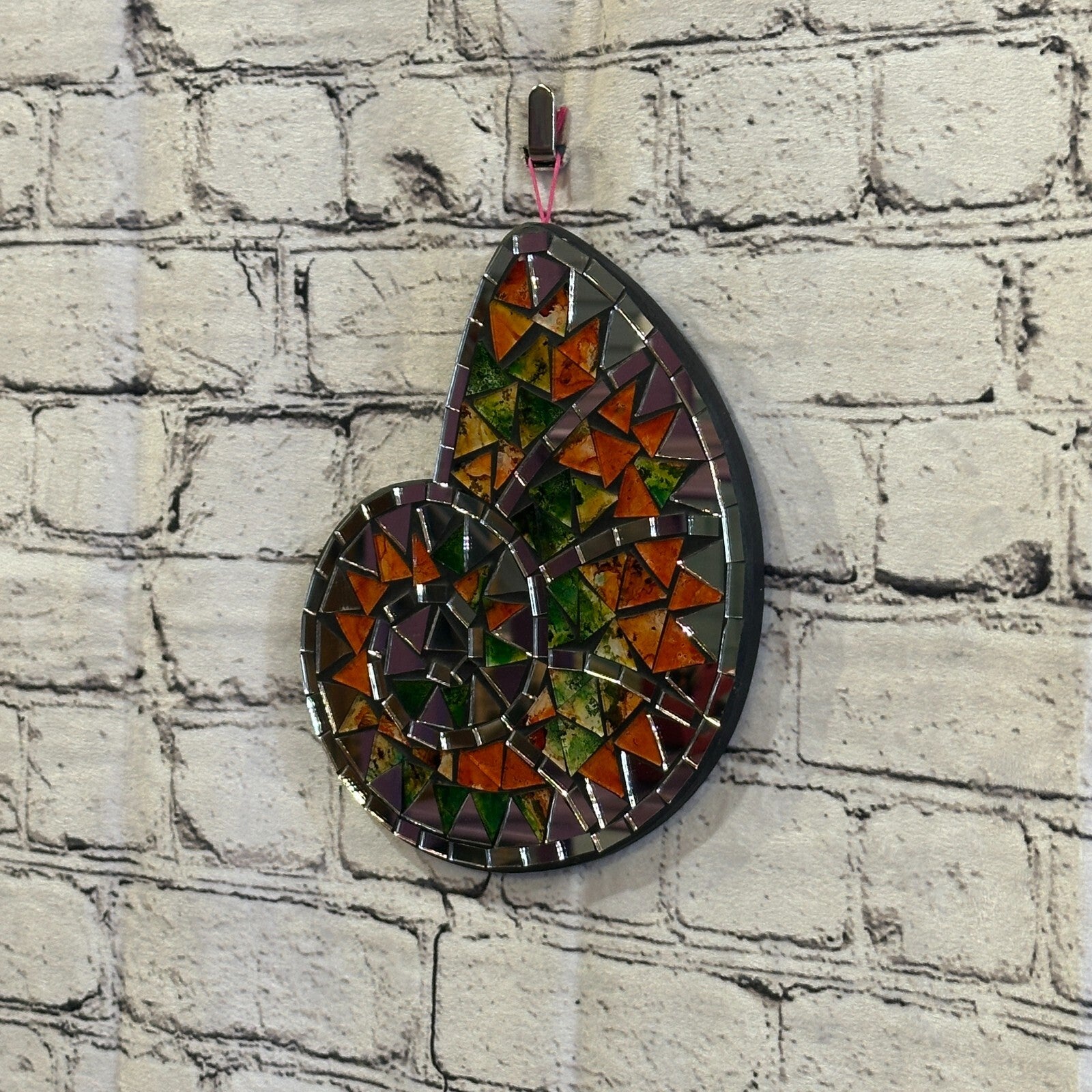 Orange Green Nautilus Shell Mosaic Tile Wall Mirror 20cm x 15cm Handmade New1