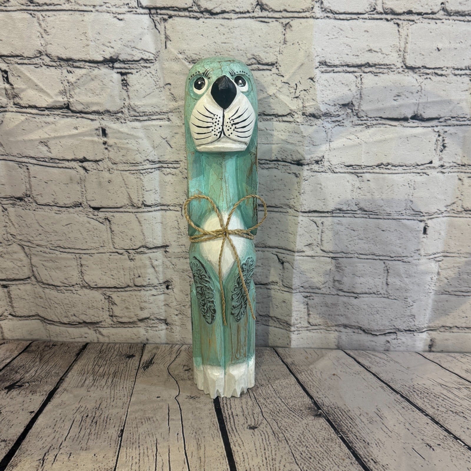 40cm Green Teal Wooden Shabby Dog Statue Ornament Fair Trade Handcarved1