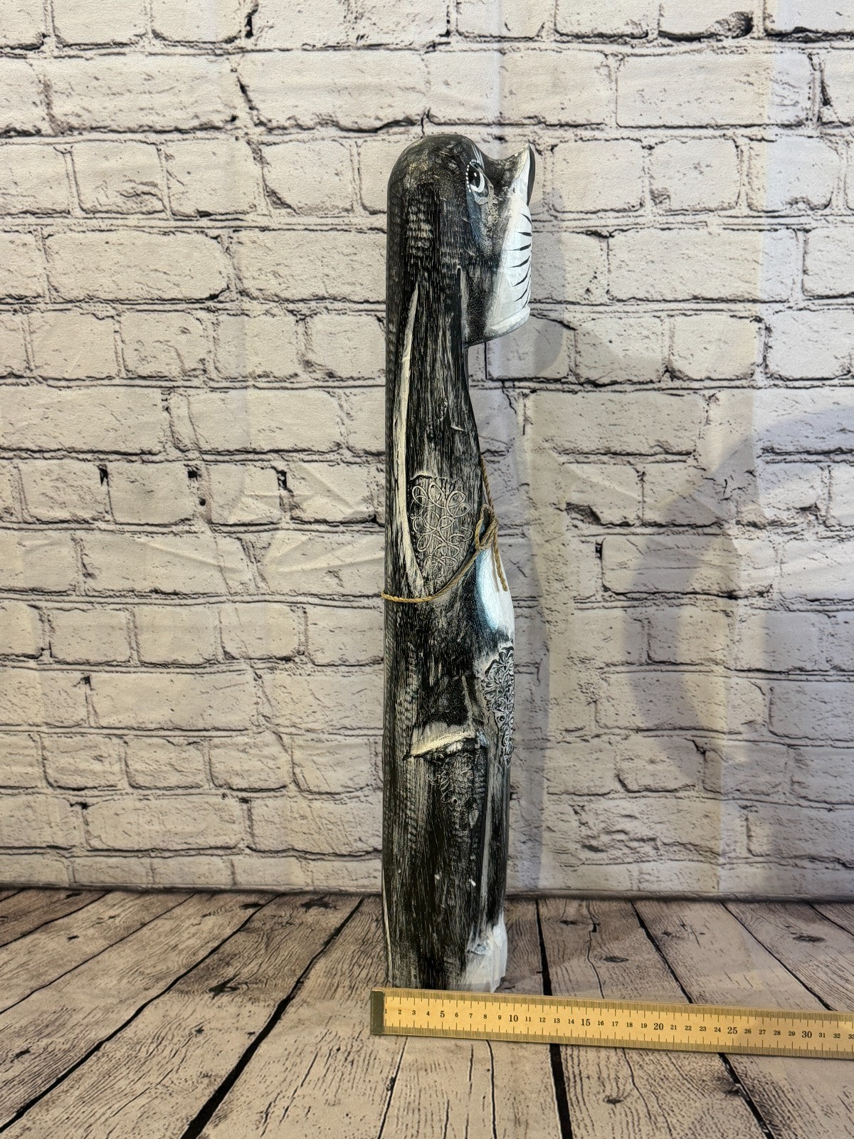 60cm Grey Wooden Shabby Dog Statue Ornament Fair Trade Handcarved7