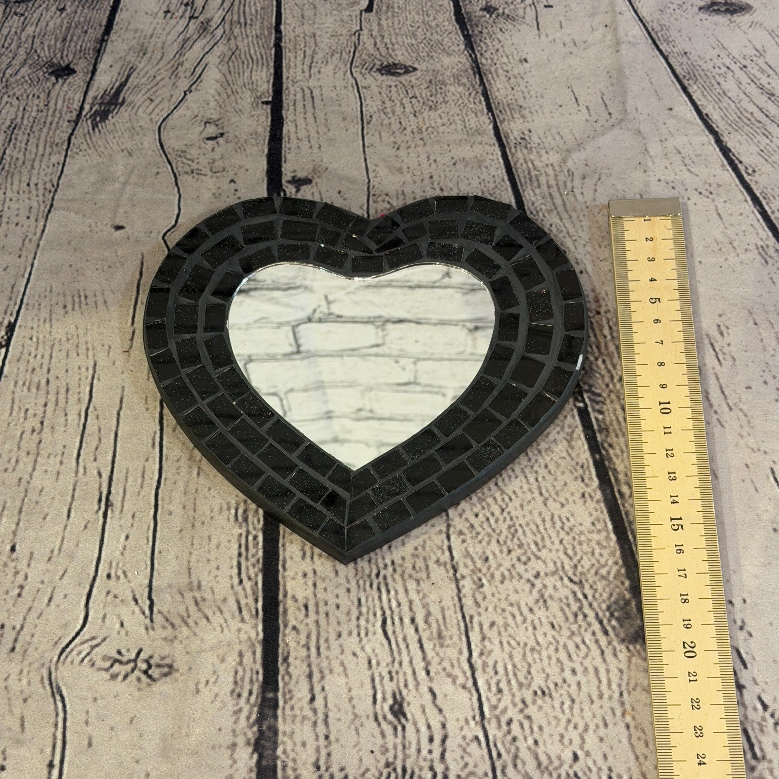 Black Heart Shape Mosaic Tile Wall Mirror 20cm x 15cm 8 Inches Handmade New5