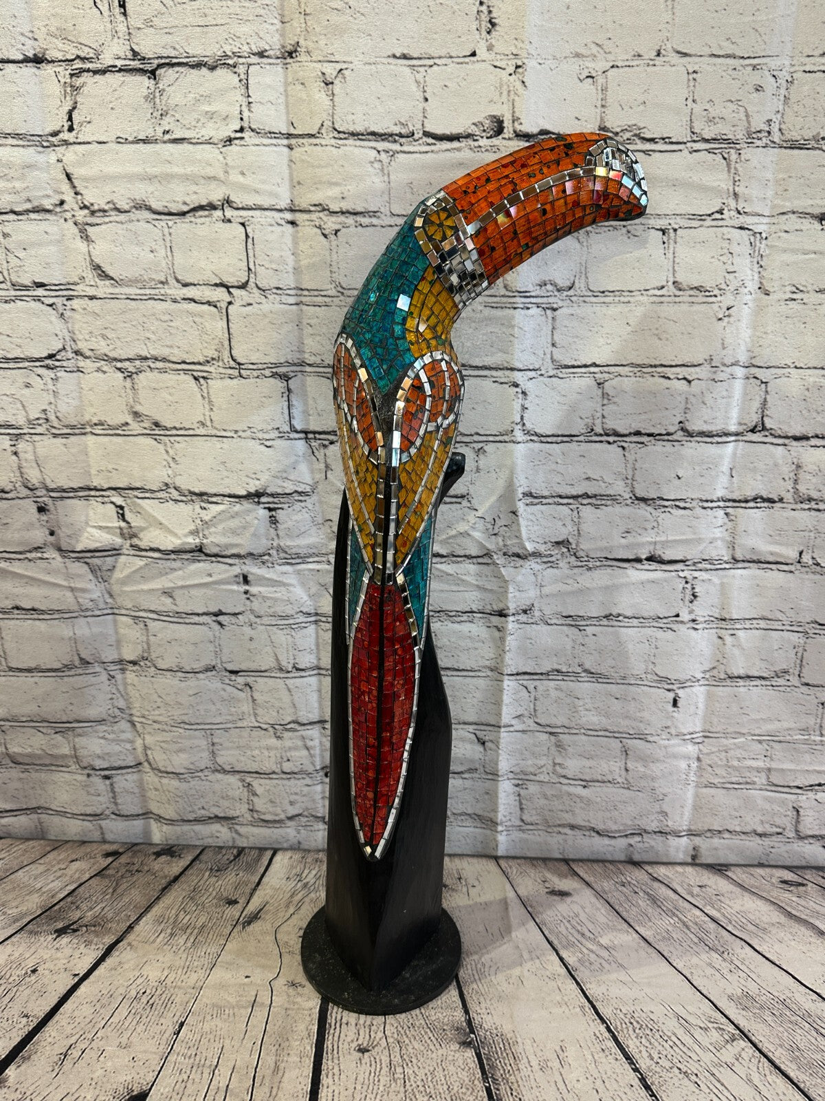 65cm Mosaic Toucan Bird Ornament Statue Fair Trade Handmade Carved Wood Design 33