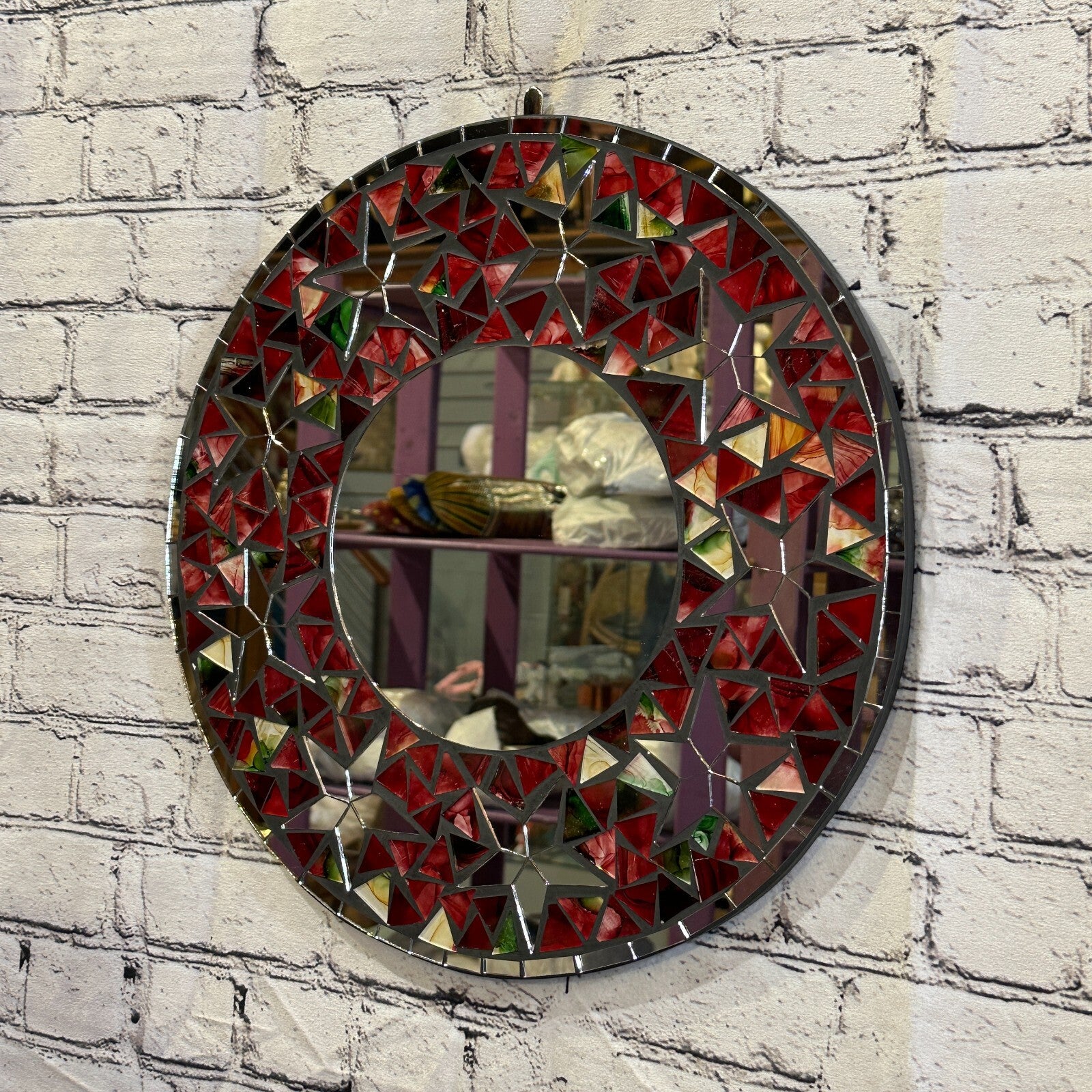 Red Stars Mosaic Tile Wall Mirror 40cm x 40cm 16 Inches Handmade New2