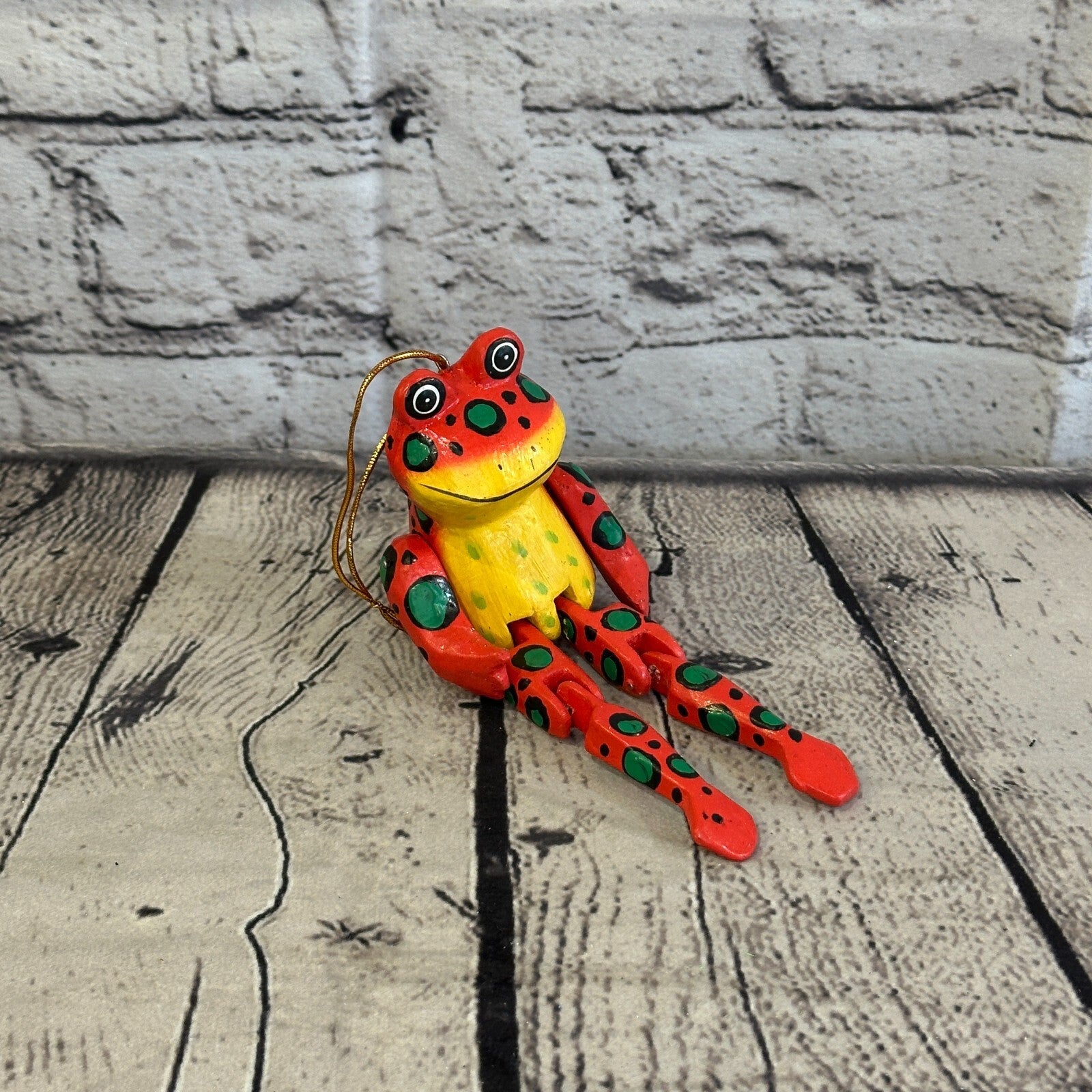 10cm Red Frog Sitting Animal, Wooden Shelf Ornament Handmade and Fairtrade2