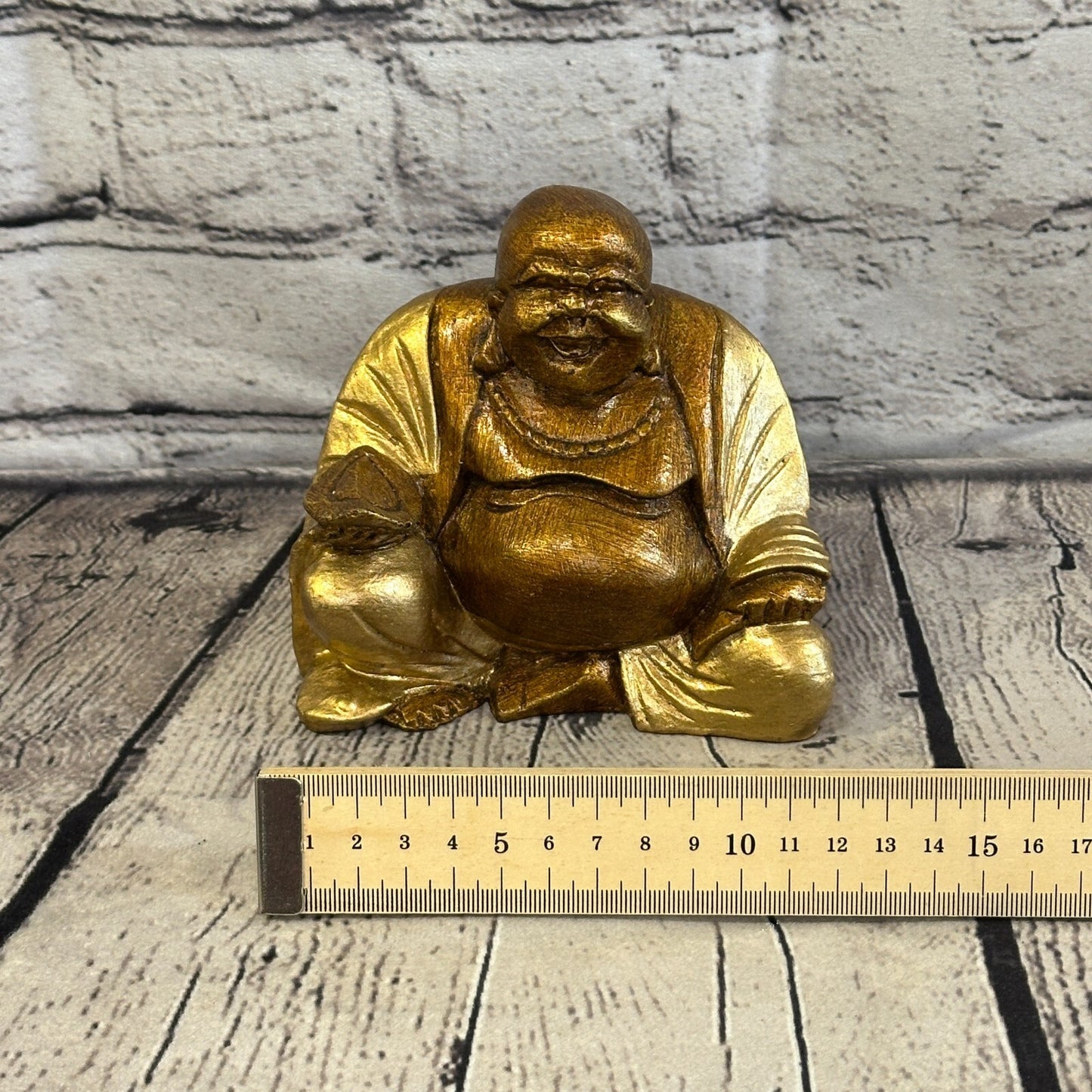Gold & Bronze 12cm x 12cm Large Chinese Buddha Sitting On Lotus Statue Resin7