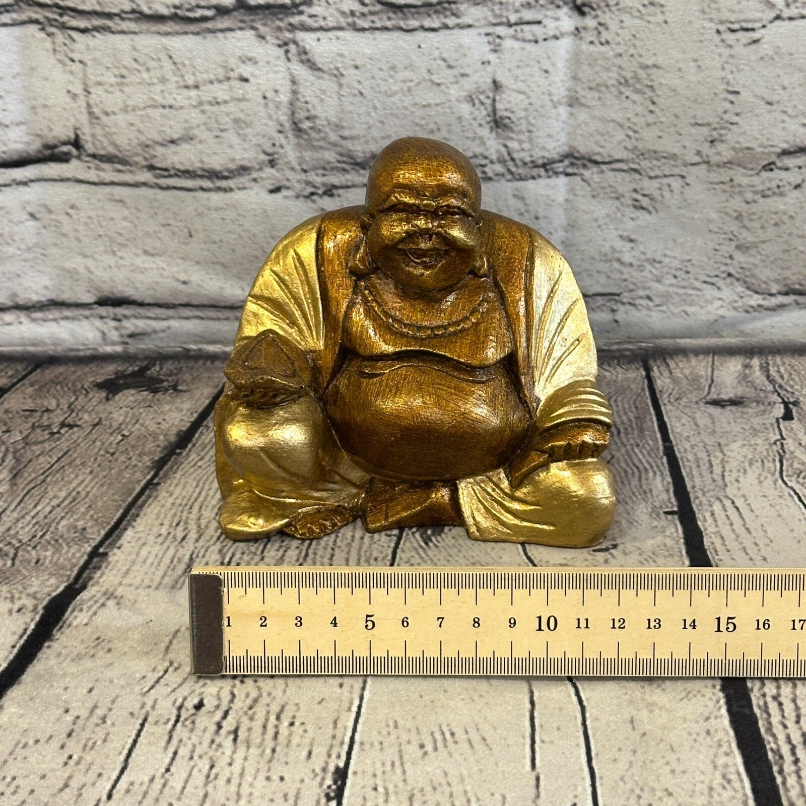 Gold & Bronze 12cm x 12cm Large Chinese Buddha Sitting On Lotus Statue Resin7