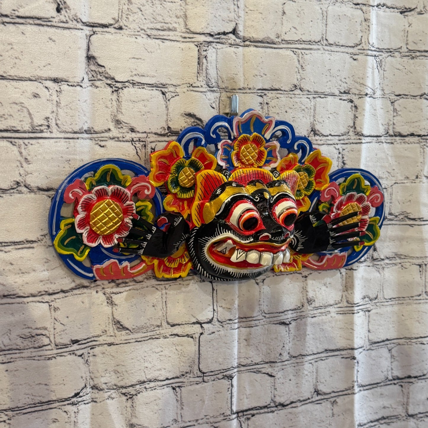 40cm Barong Boma Black Demon Dragon Hindu Deity Wooden Hand Carved Mask Painted0