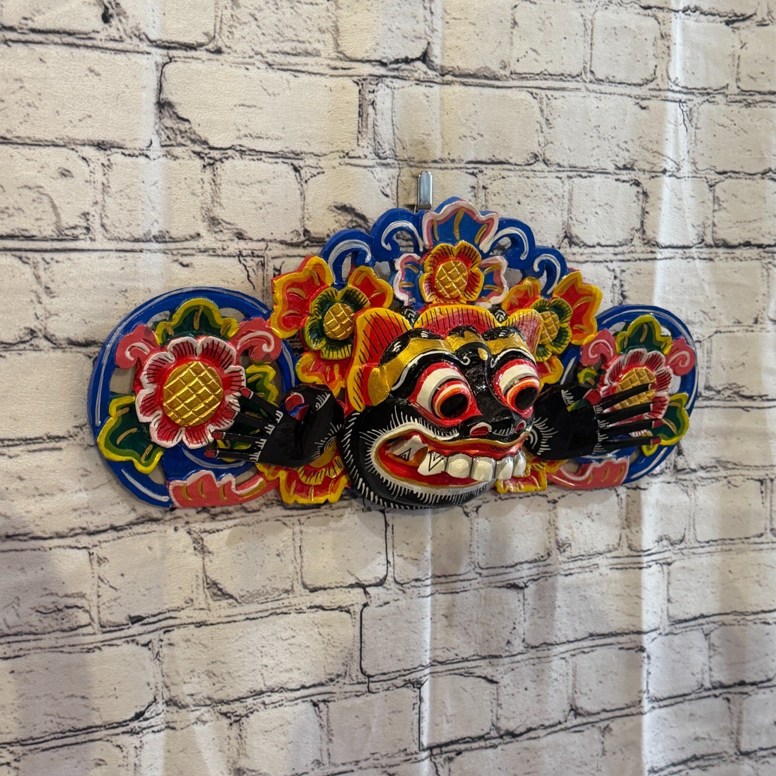 40cm Barong Boma Black Demon Dragon Hindu Deity Wooden Hand Carved Mask Painted0