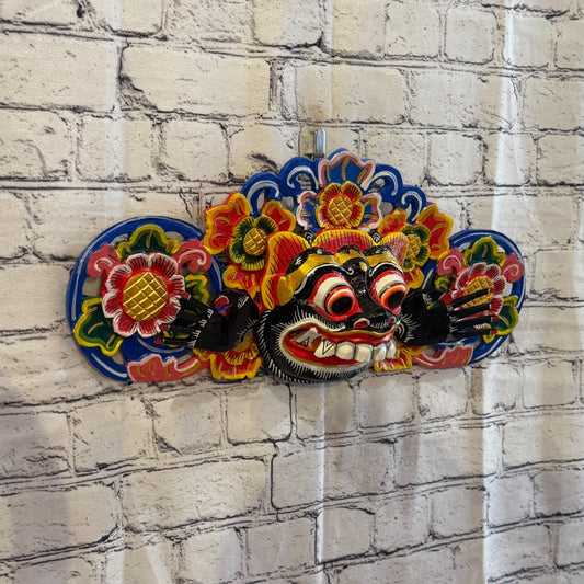 40cm Barong Boma Black Demon Dragon Hindu Deity Wooden Hand Carved Mask Painted0