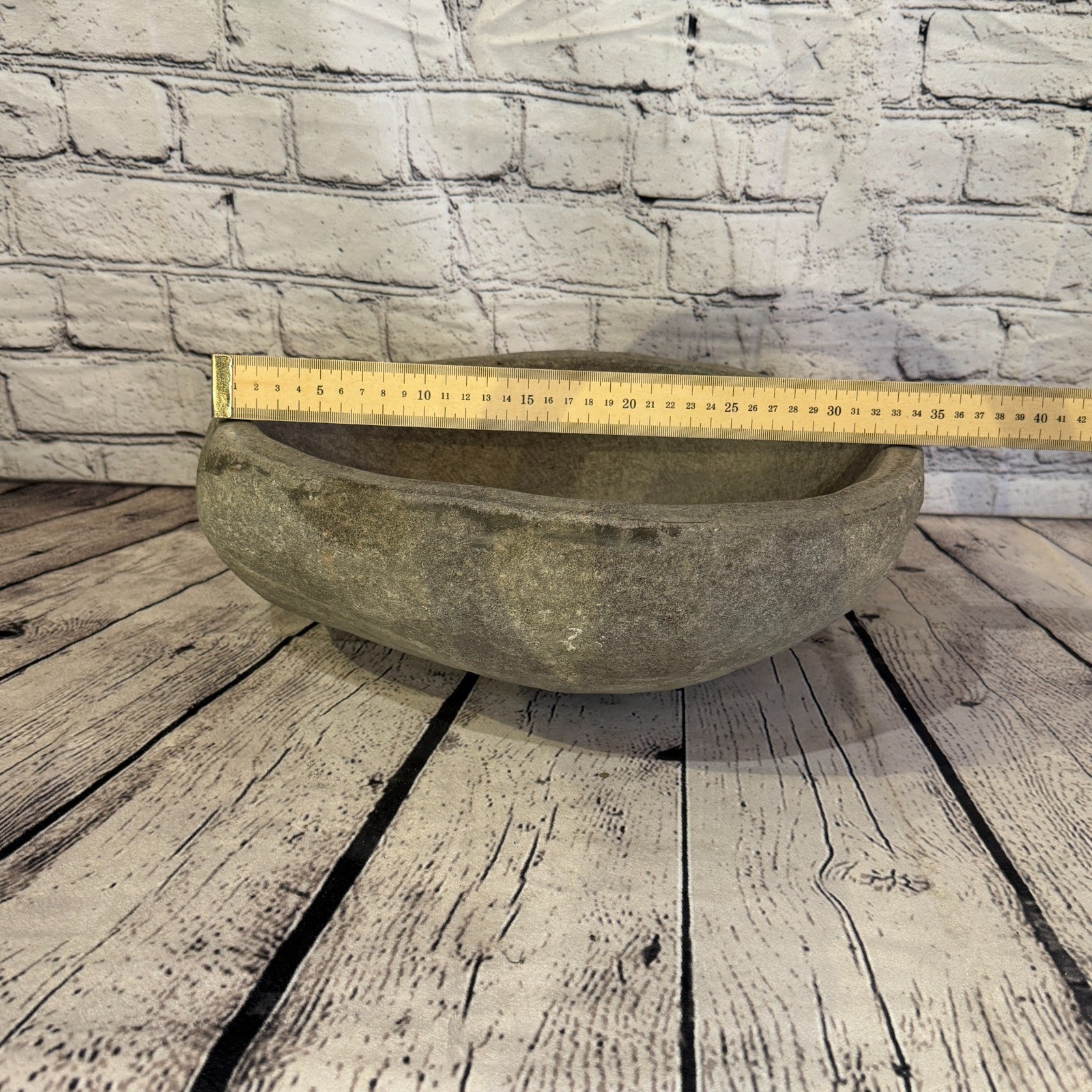 35cm x 25cm Wash Basin Bathroom Counter Top Washing River Stone Bowl Sink No 334