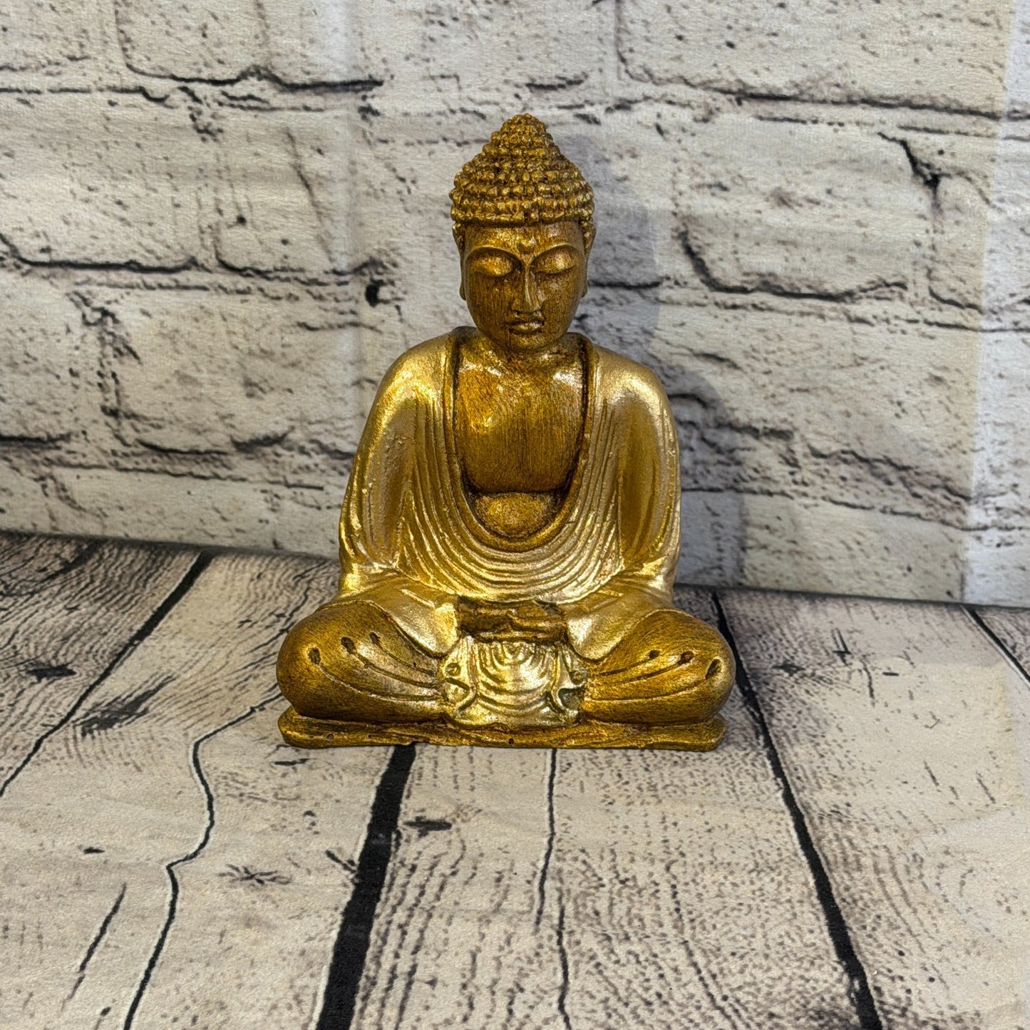 Bronze & Bronze 15cm x 12cm Small Thai Buddha Sitting Statue Resin Hindu0