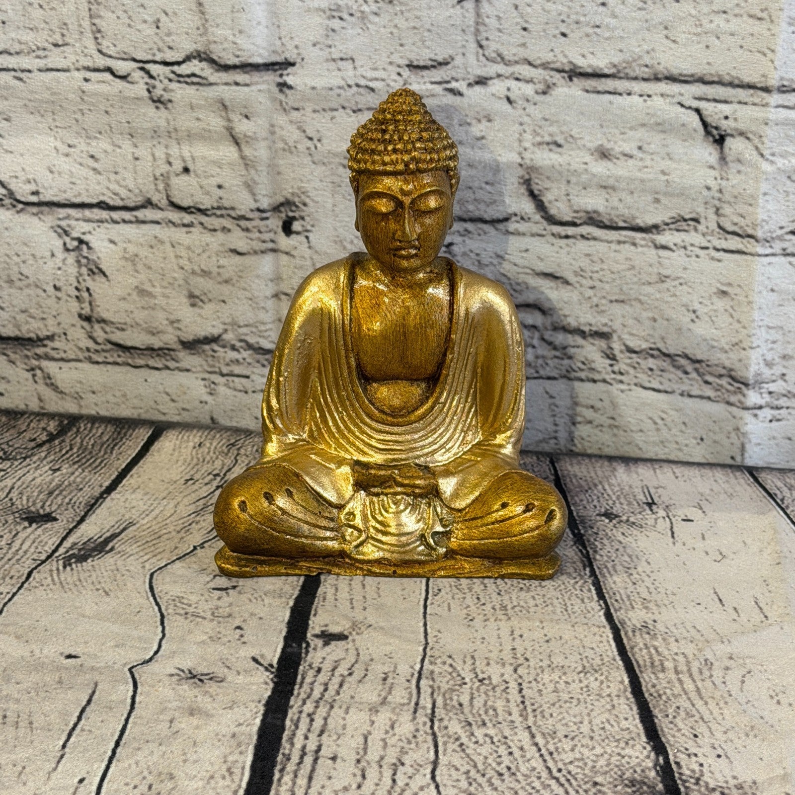 Bronze & Bronze 15cm x 12cm Small Thai Buddha Sitting Statue Resin Hindu0