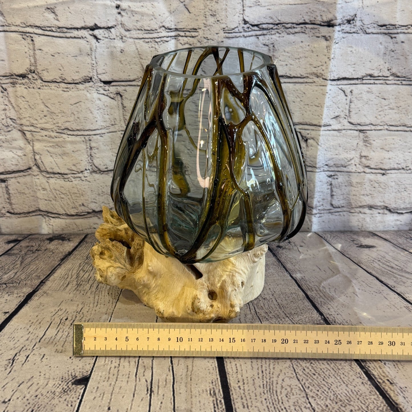 30cm Tall Brown Streak Melted Glass Wood Decorative Vase Glass Sculpture Crafted5