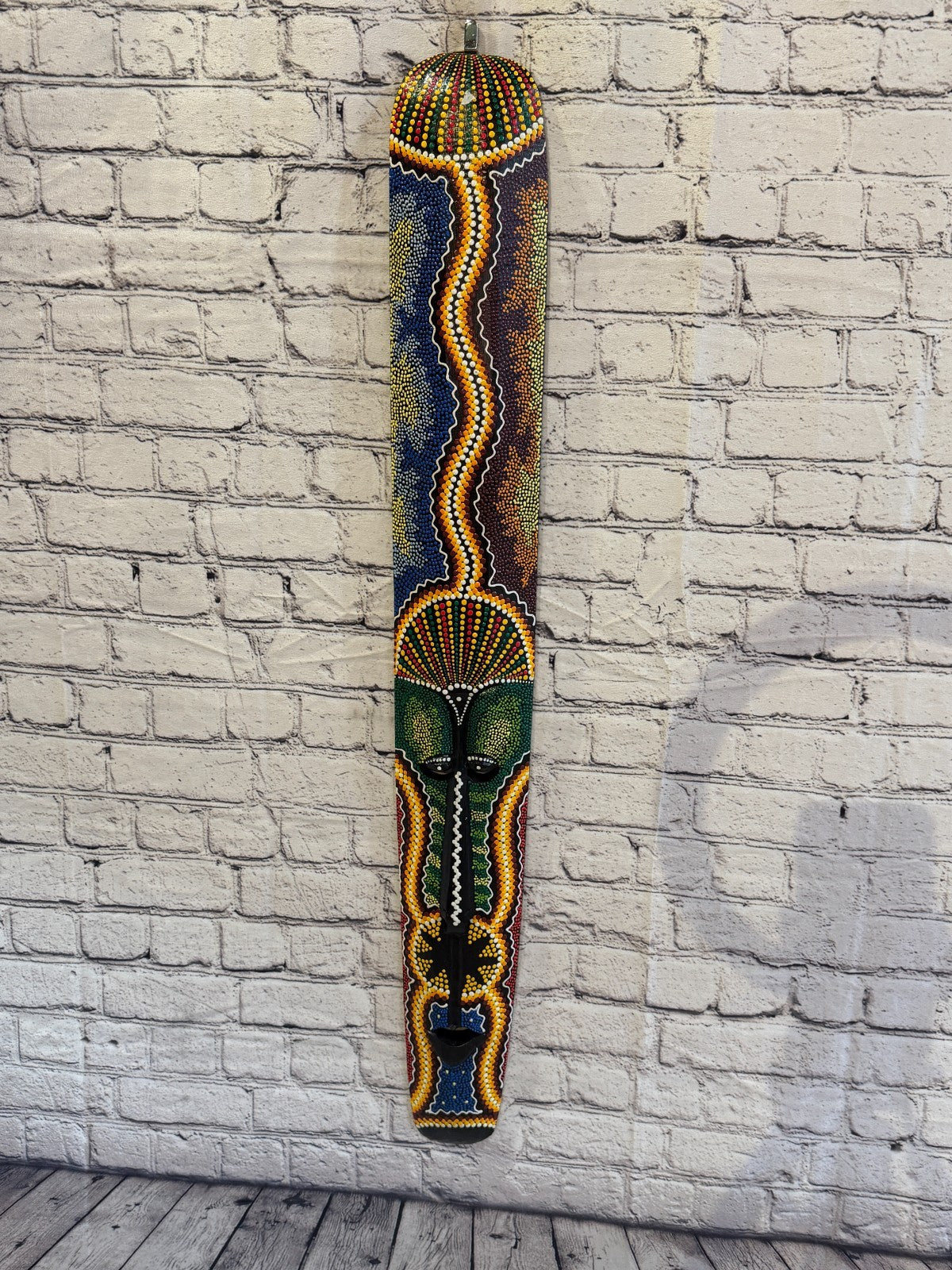 100cm Mask Carved Wooden Dot Painted Ethnic Tribal Tiki Wall Art No 4 New2