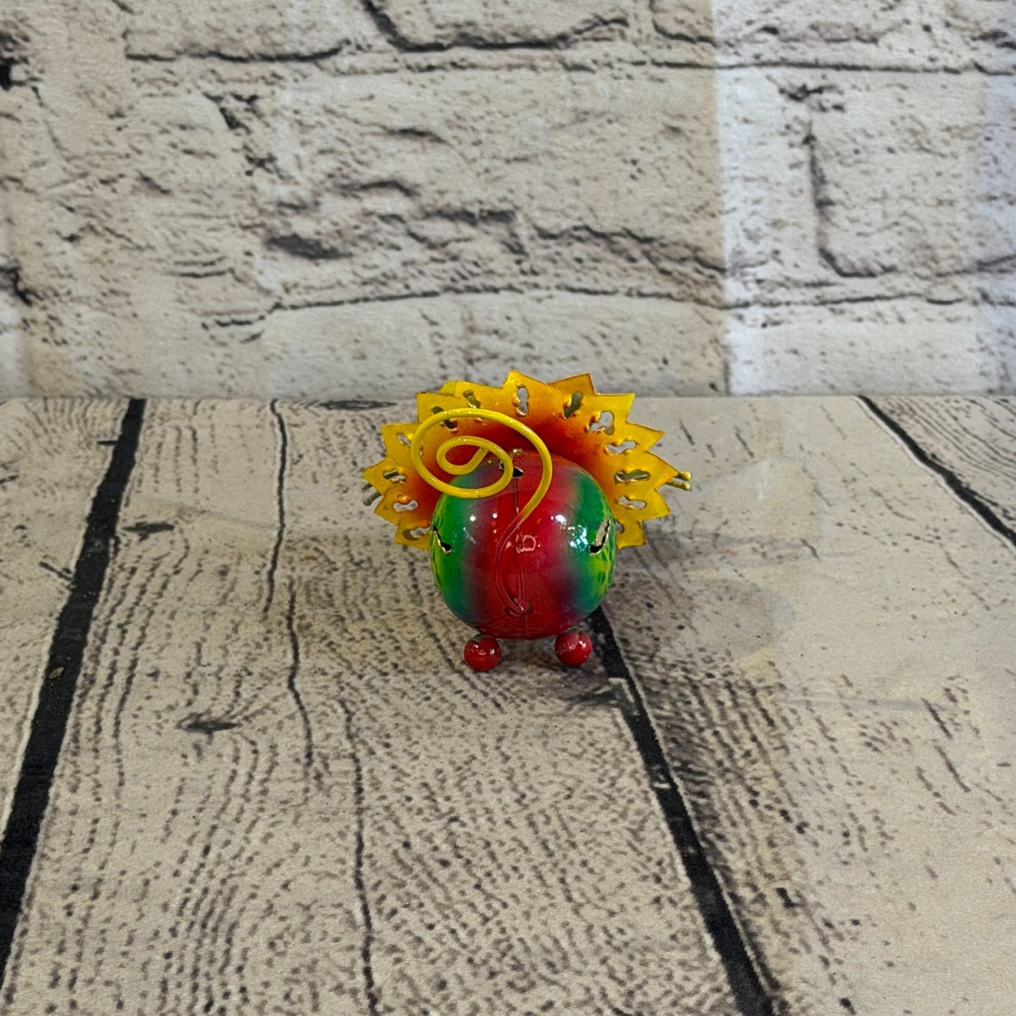 8cm x 8cm Colourful Tiger Green Metal Tin Standing Ornament Statue4