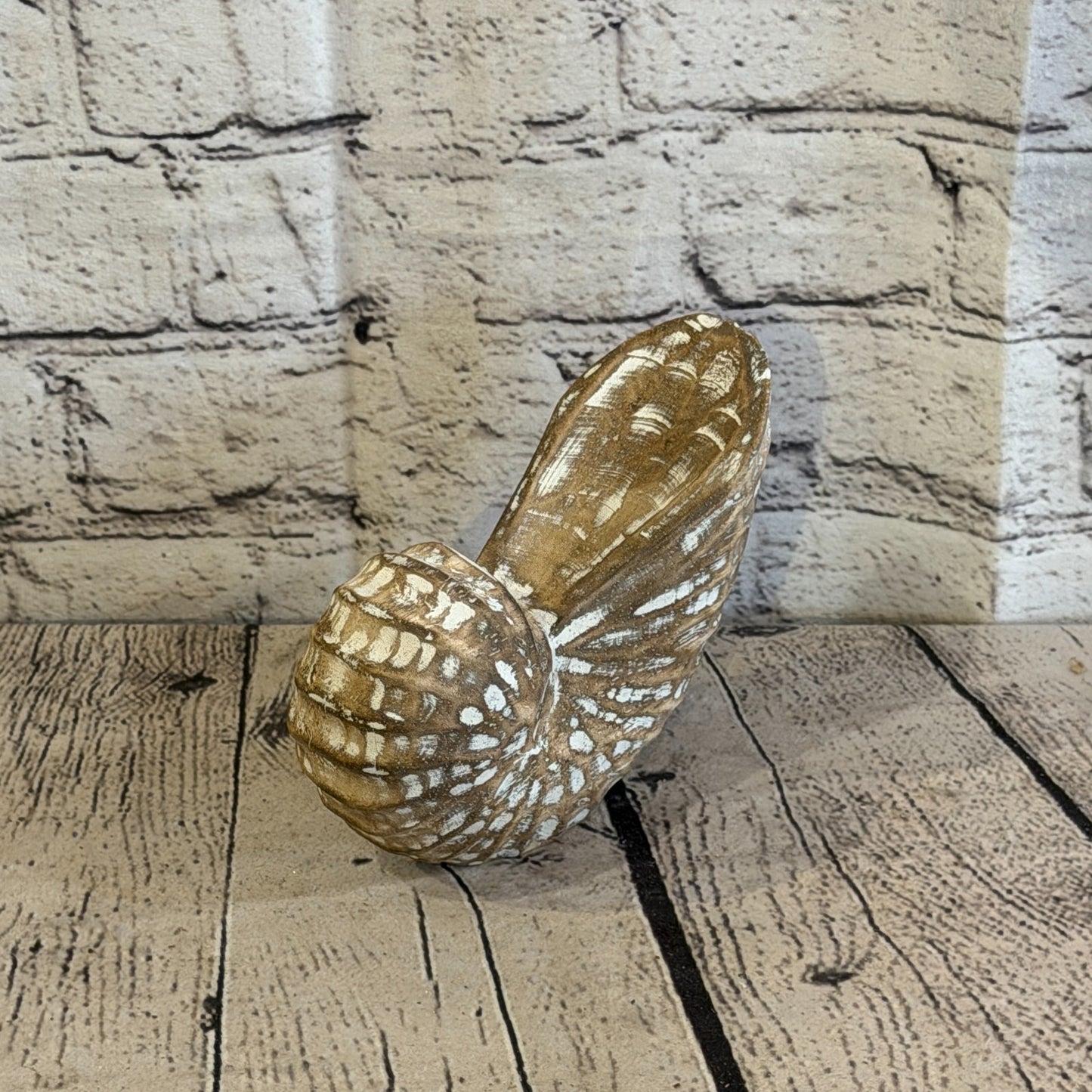 15cm Brown Shabby Pastel Nautilus Shell Ornament Decor Carved Light Wood Figure0