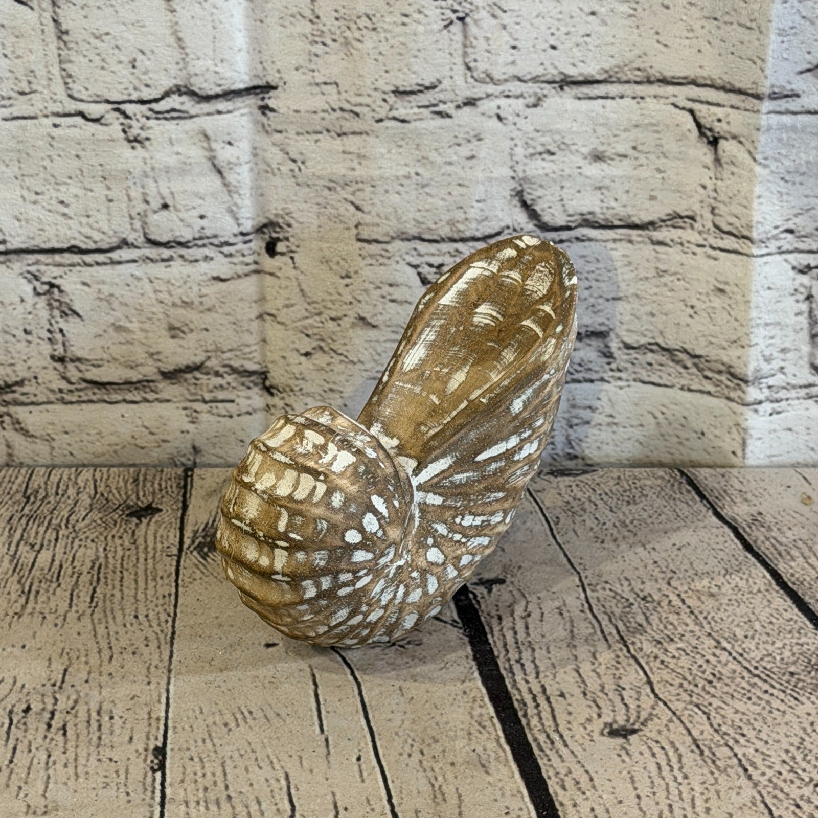 15cm Brown Shabby Pastel Nautilus Shell Ornament Decor Carved Light Wood Figure0