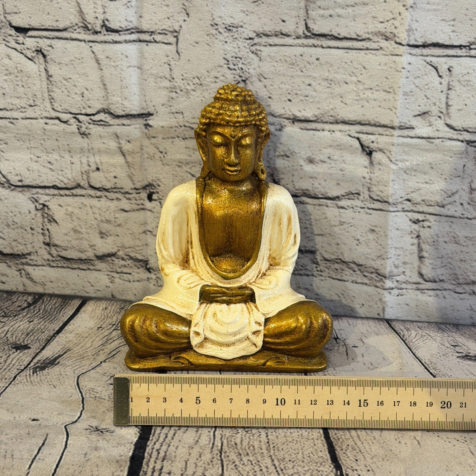 Cream & Bronze 20cm x 15cm Large Thai Buddha Sitting Statue Resin Hindu6