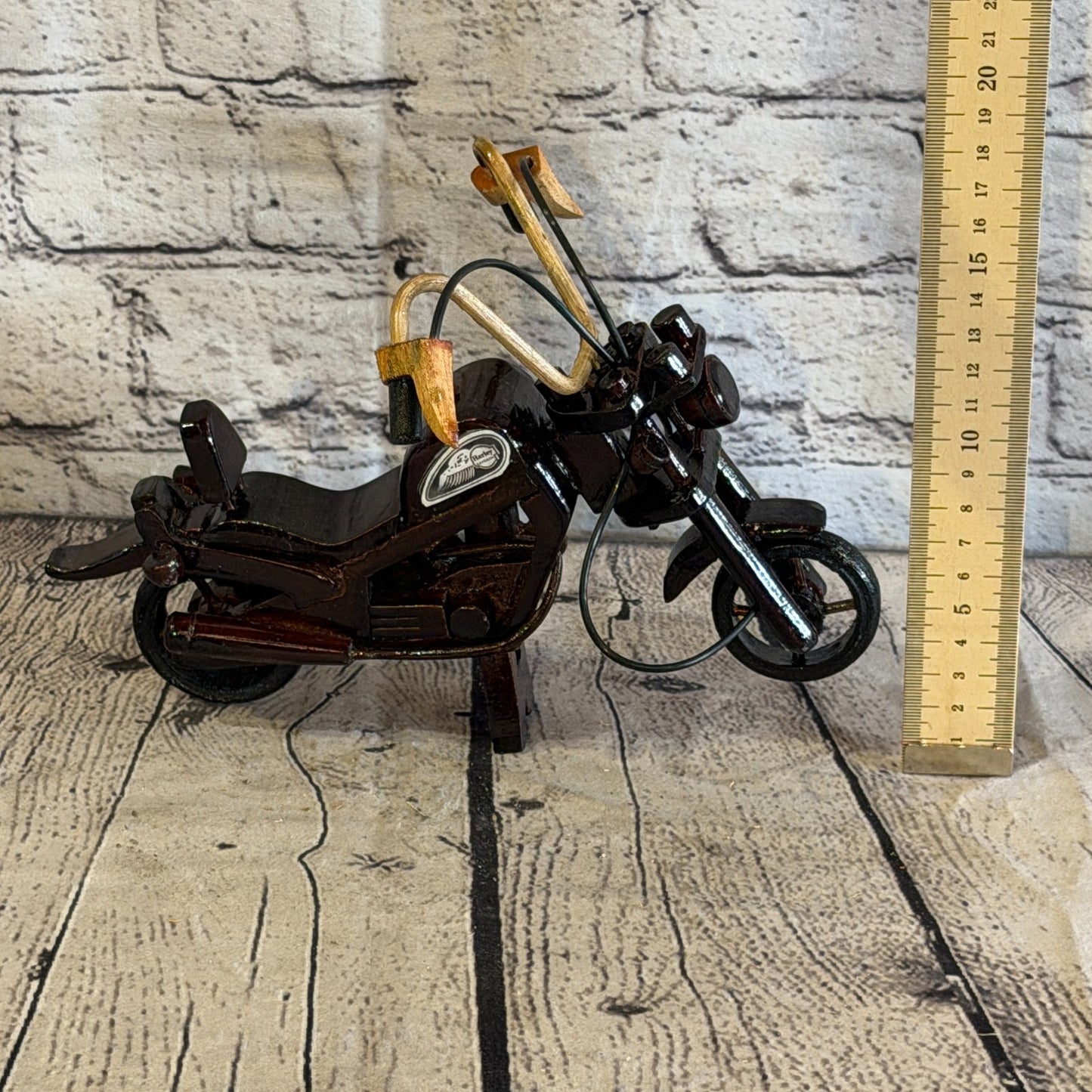 20cm Small Dark Wood Motorbike Motorcycle Model Wooden Ornament Decorative Bike5