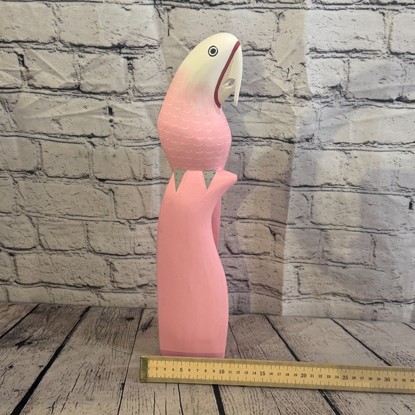 40cm Bright Pink Parrot Bird Ornament Statue Fair Trade Hand Made Carved Wood6