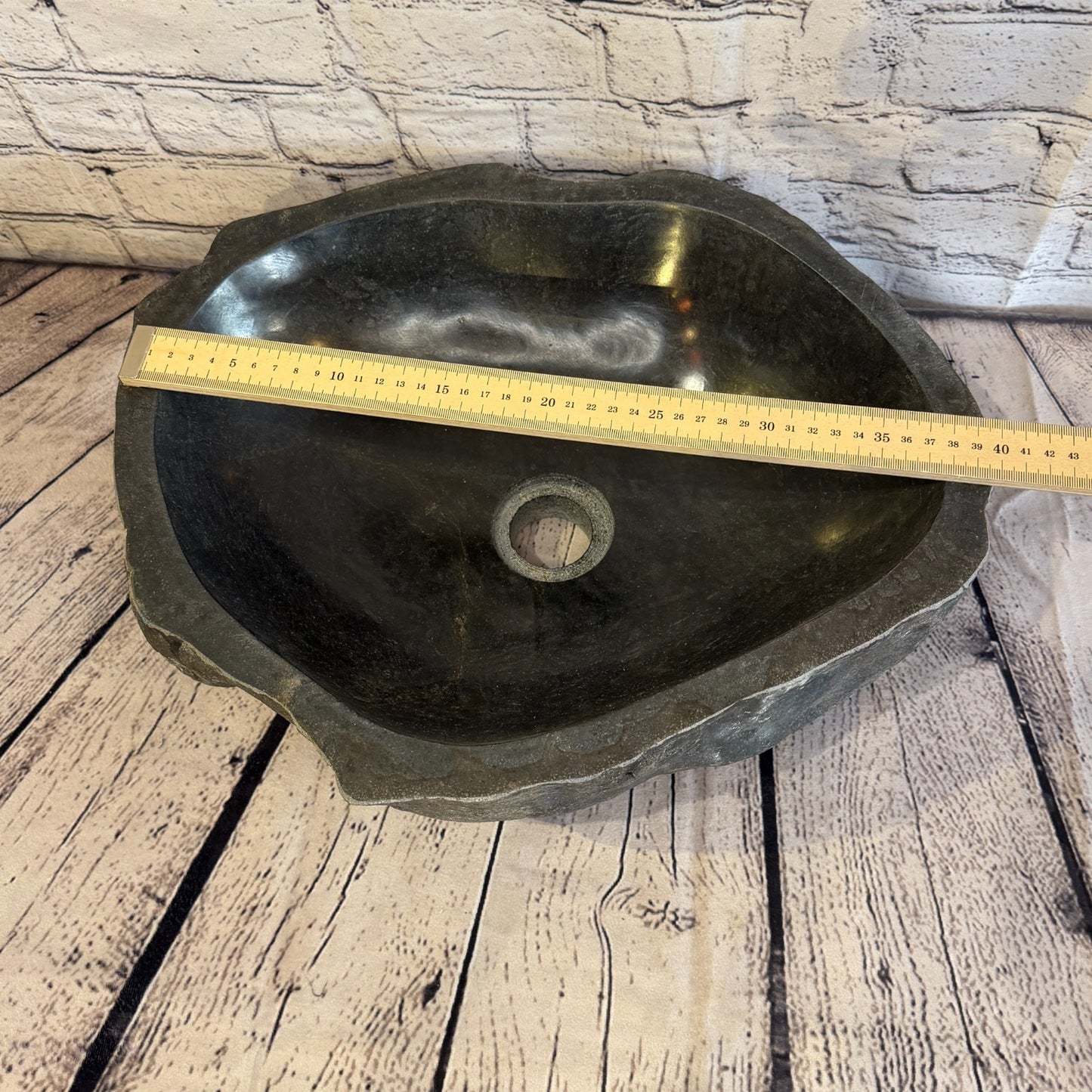 40cm x 34cm Wash Basin Bathroom Counter Top Washing River Stone Bowl Sink No 47