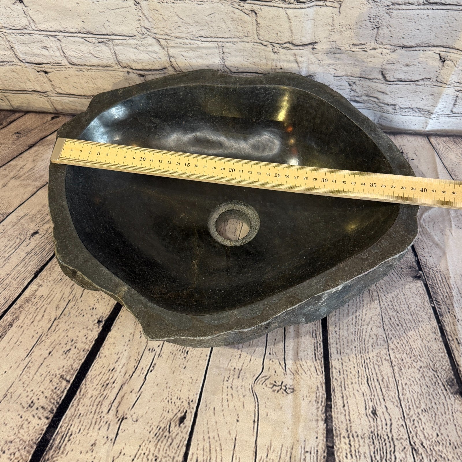 40cm x 34cm Wash Basin Bathroom Counter Top Washing River Stone Bowl Sink No 47