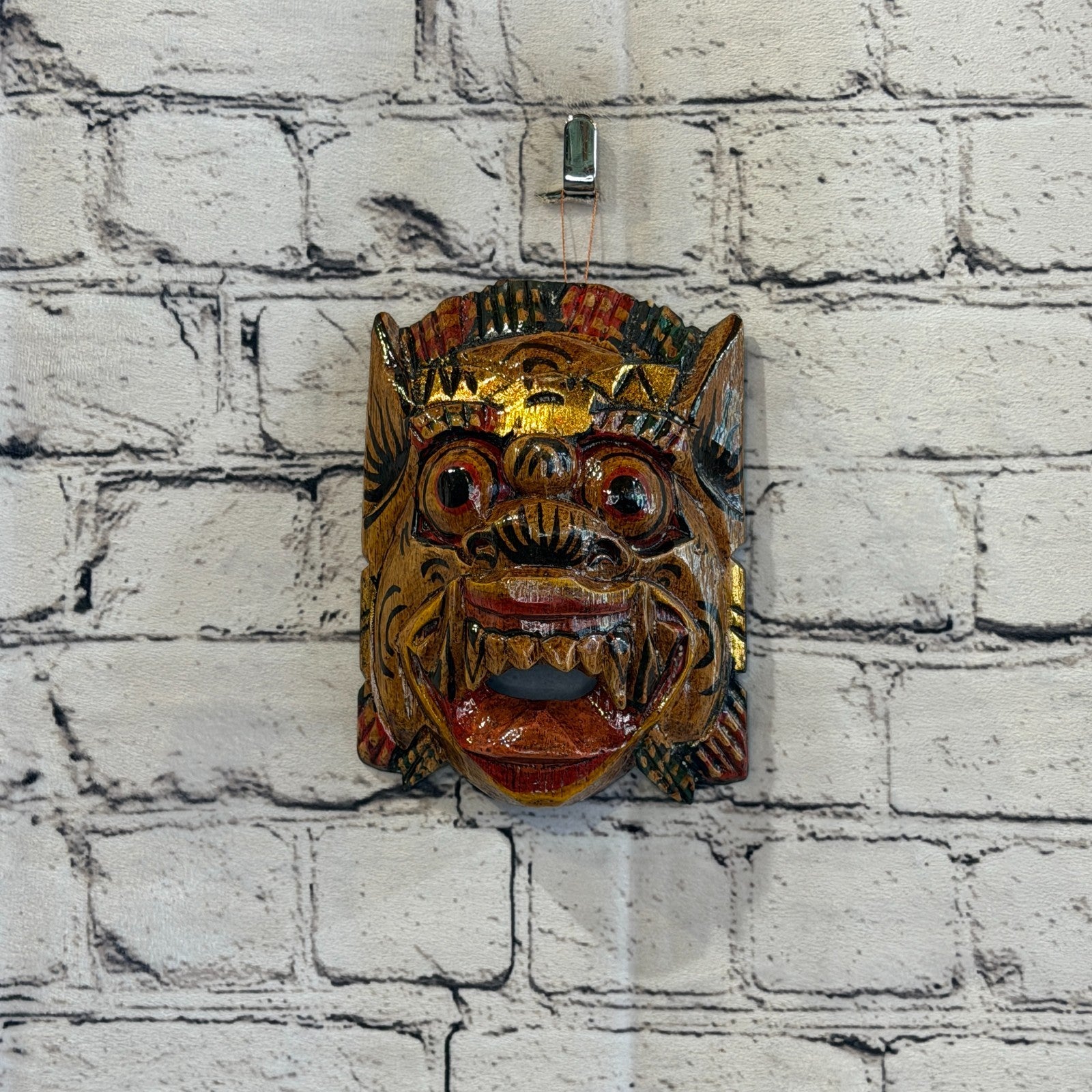 Small Wooden Natural Barong Wall Mask 12cm x 12cm Handmade And Fairtrade Hindu2