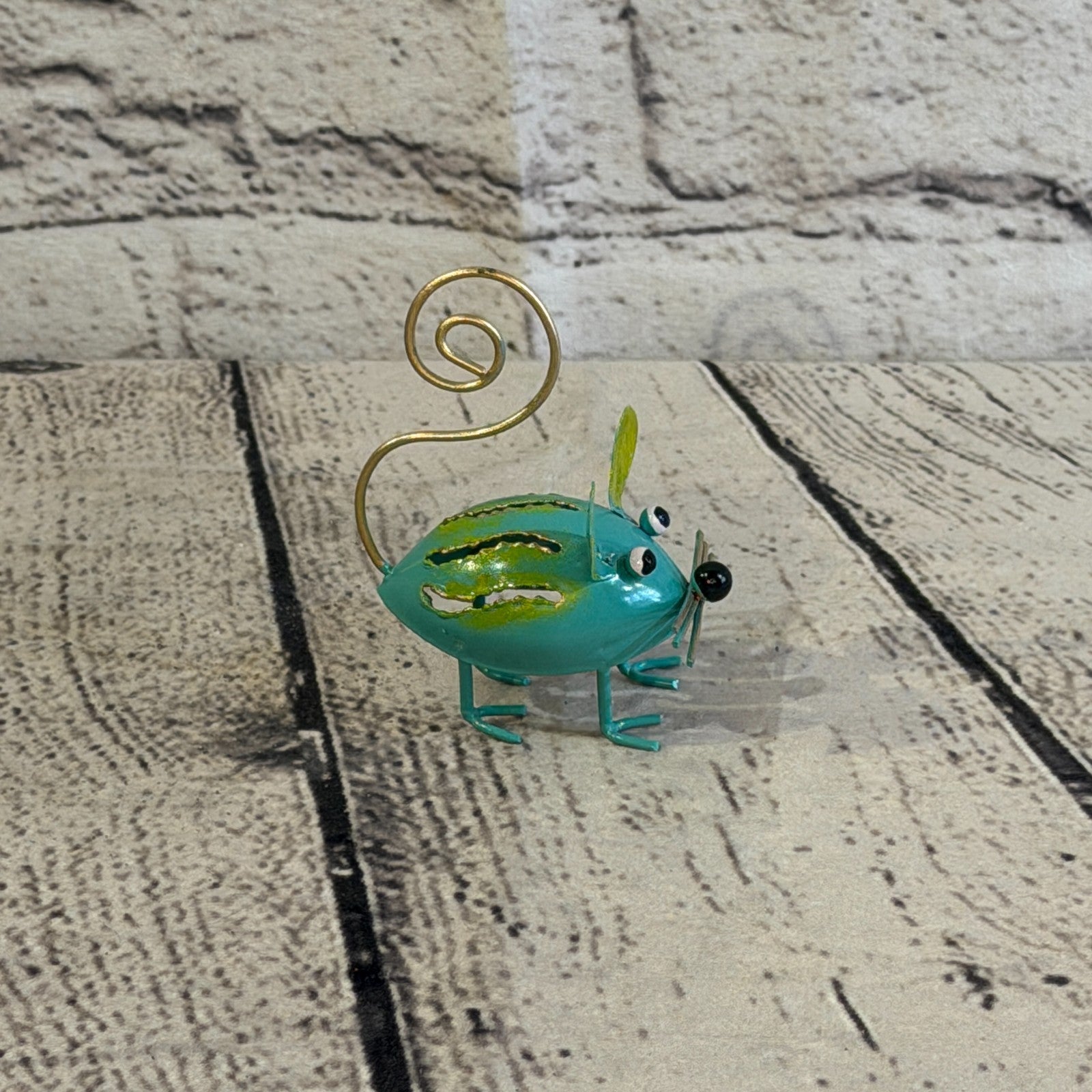 7cm x 7cm Colourful Blue Yellow Mouse Rat Metal Tin Standing Ornament Statue3
